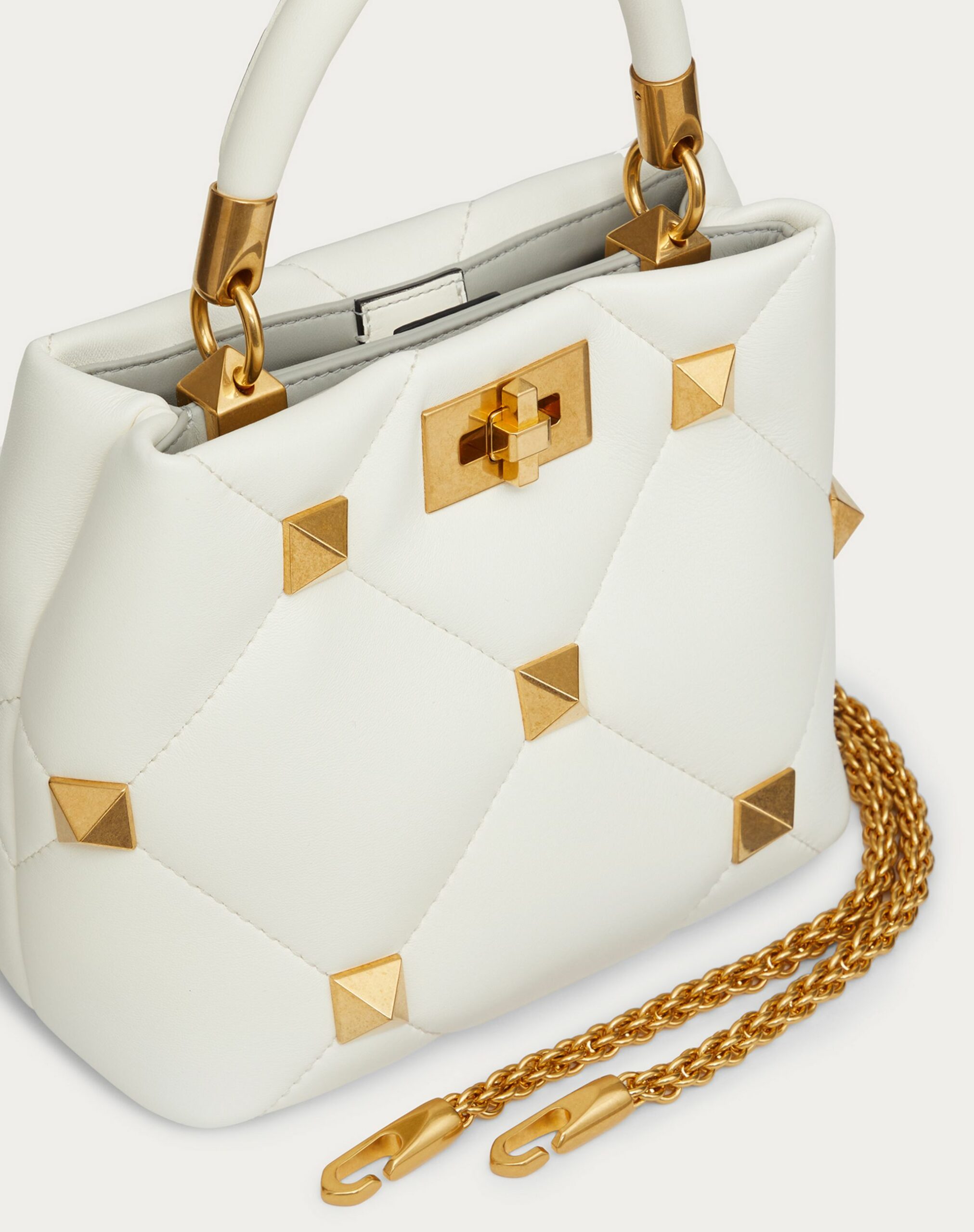 Valentino Small Roman Stud The Handle Bag In Nappa Ivory (1W2B0I97BSF098)