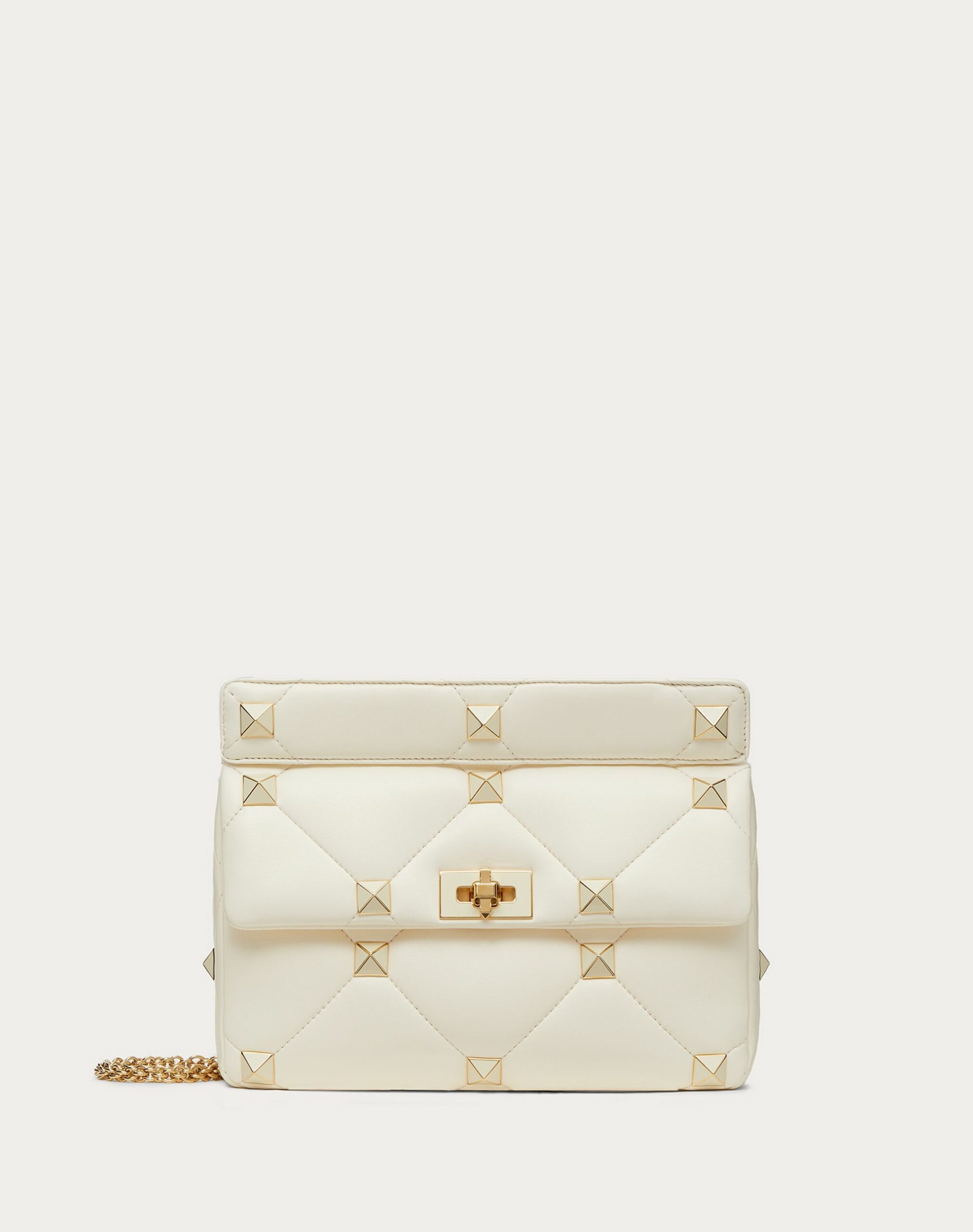 Valentino Large Roman Stud The Shoulder Bag In Nappa With Chain And Enamelled Studs Ivory (XW2B0I60PTH098)