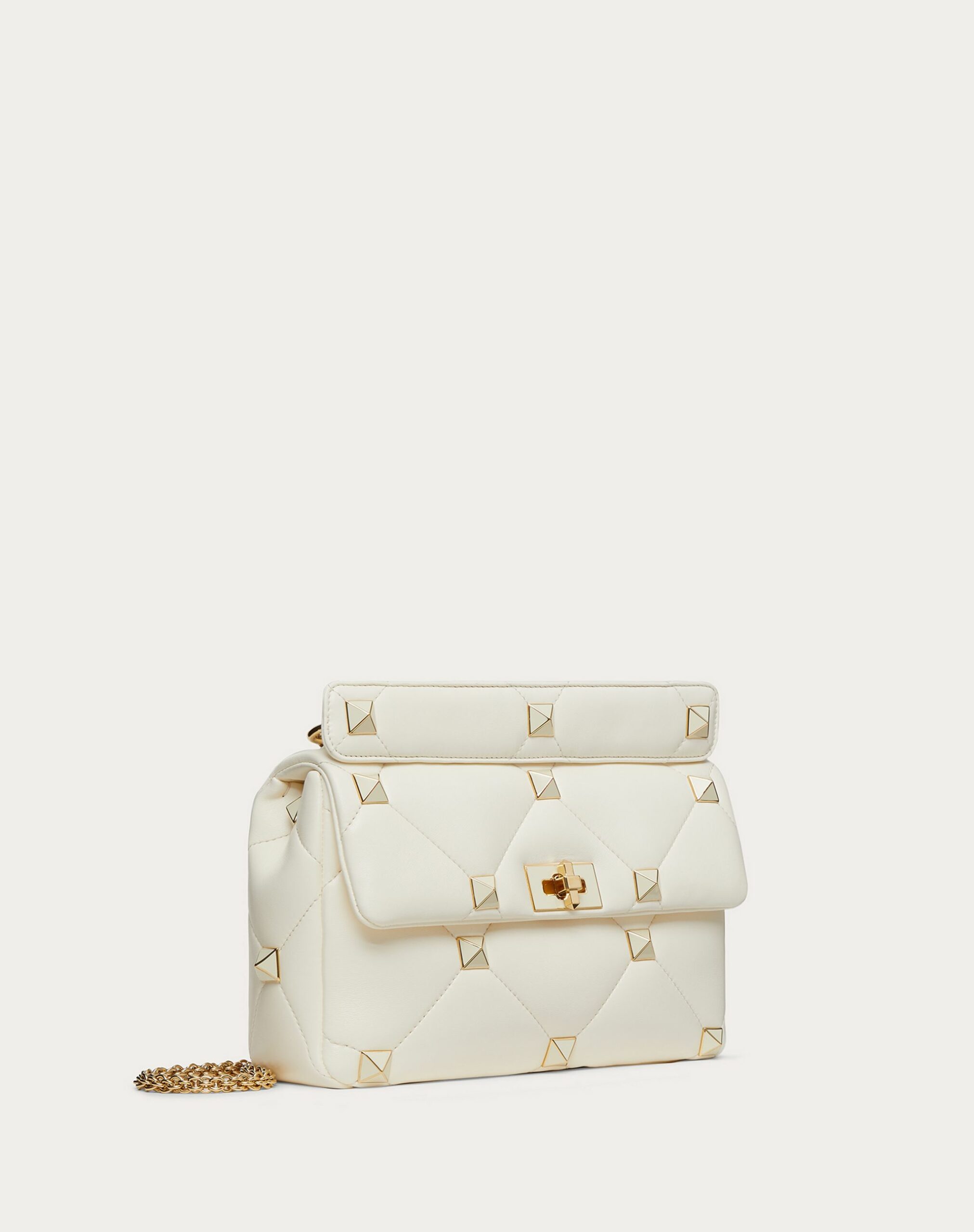 Valentino Large Roman Stud The Shoulder Bag In Nappa With Chain And Enamelled Studs Ivory (XW2B0I60PTH098)