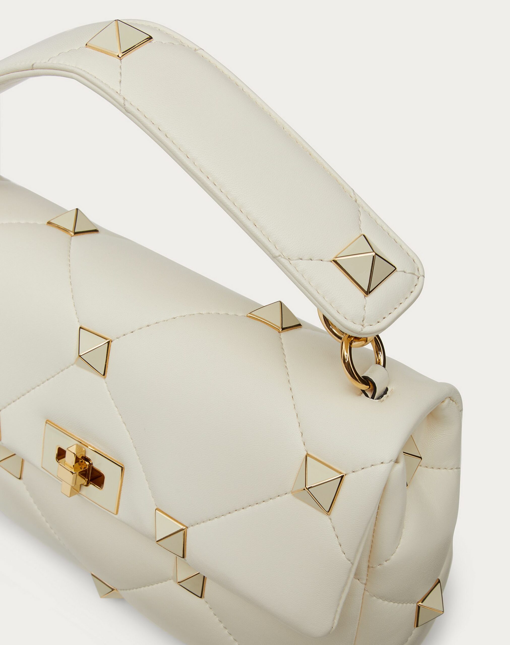 Valentino Large Roman Stud The Shoulder Bag In Nappa With Chain And Enamelled Studs Ivory (XW2B0I60PTH098)