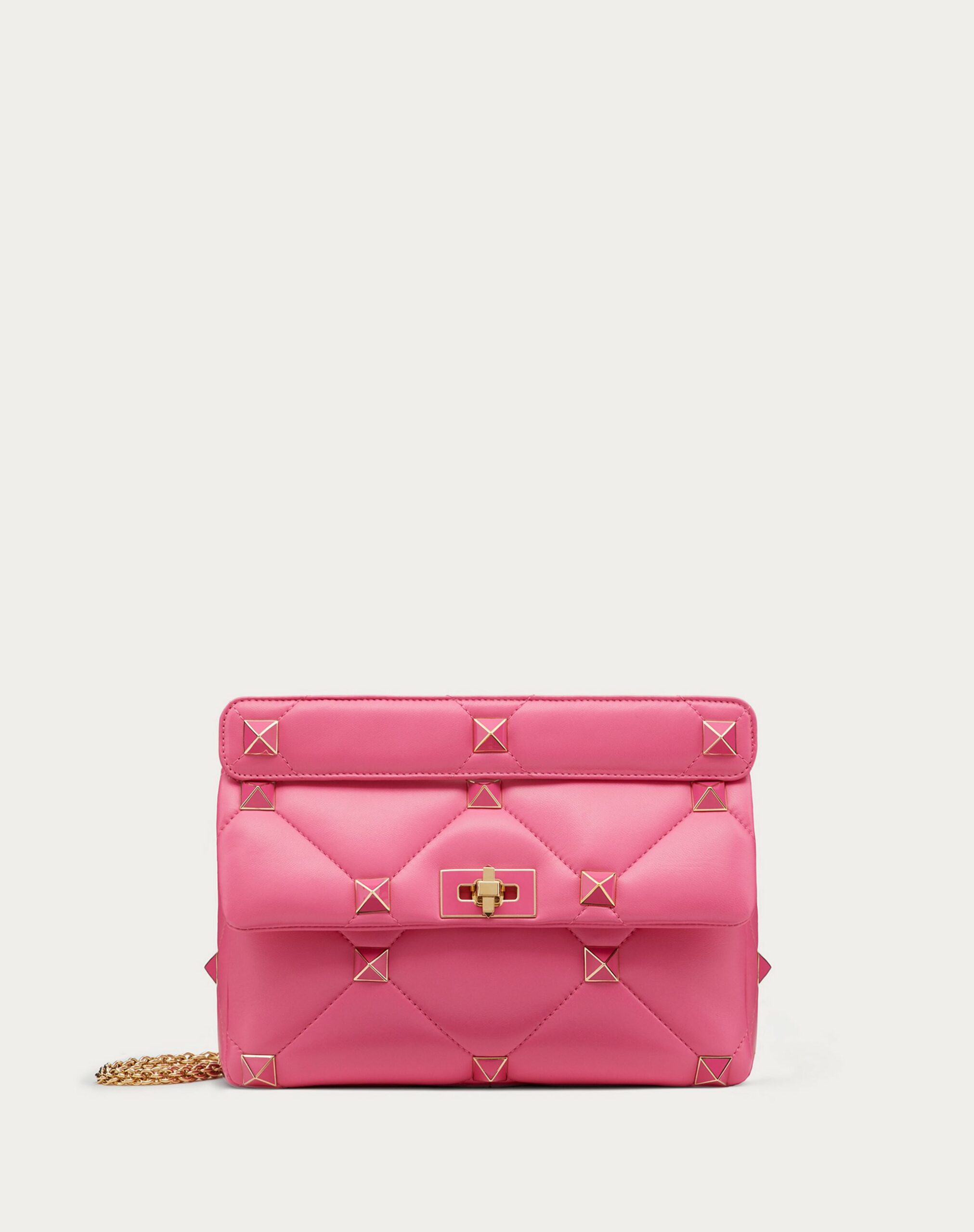 Valentino Large Roman Stud The Shoulder Bag In Nappa With Chain And Enamelled Studs Pink (XW2B0I60PTHHW4)