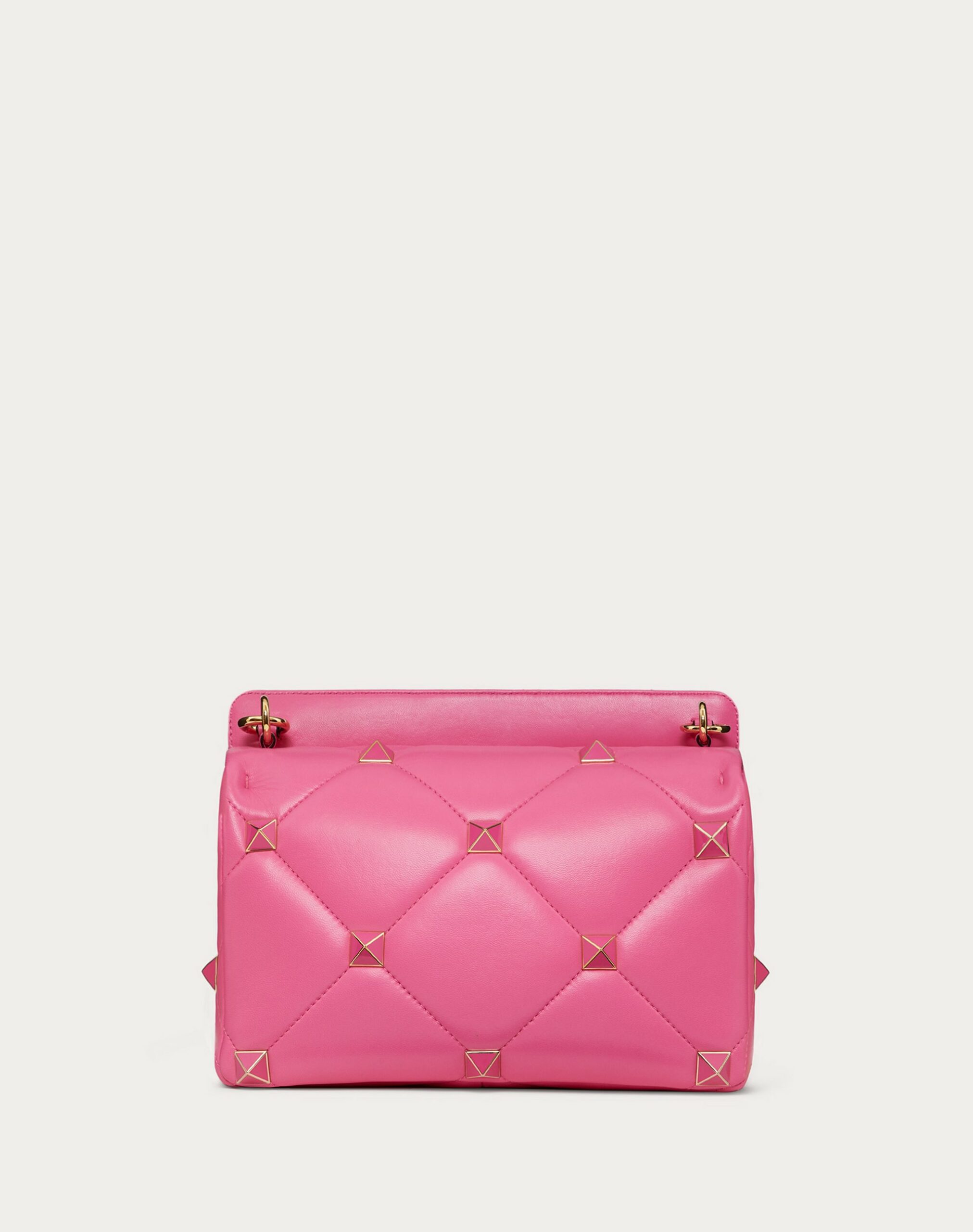 Valentino Large Roman Stud The Shoulder Bag In Nappa With Chain And Enamelled Studs Pink (XW2B0I60PTHHW4)