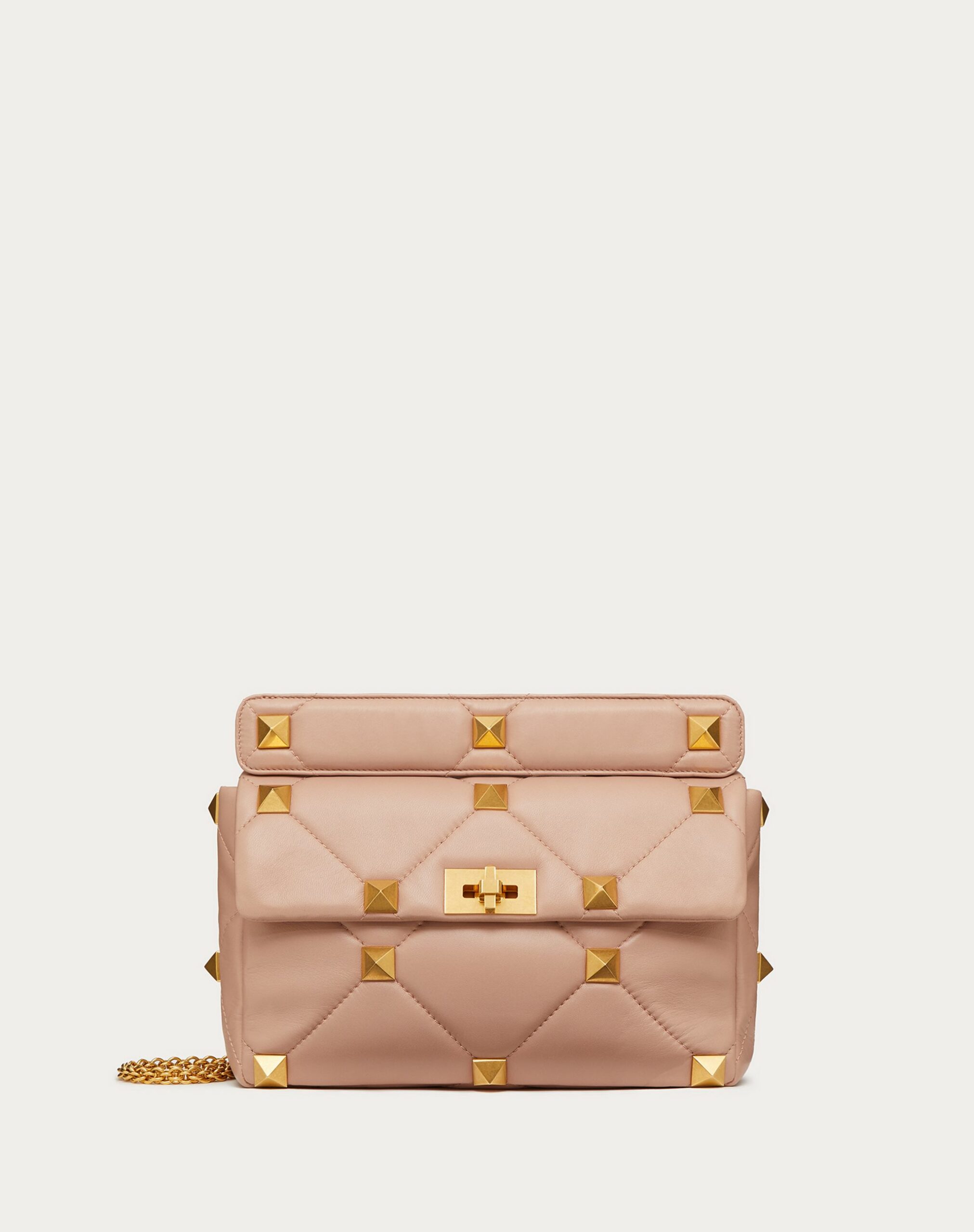Valentino Large Roman Stud The Shoulder Bag In Nappa With Chain Rose Cannelle (1W2B0I60BSFGF9)