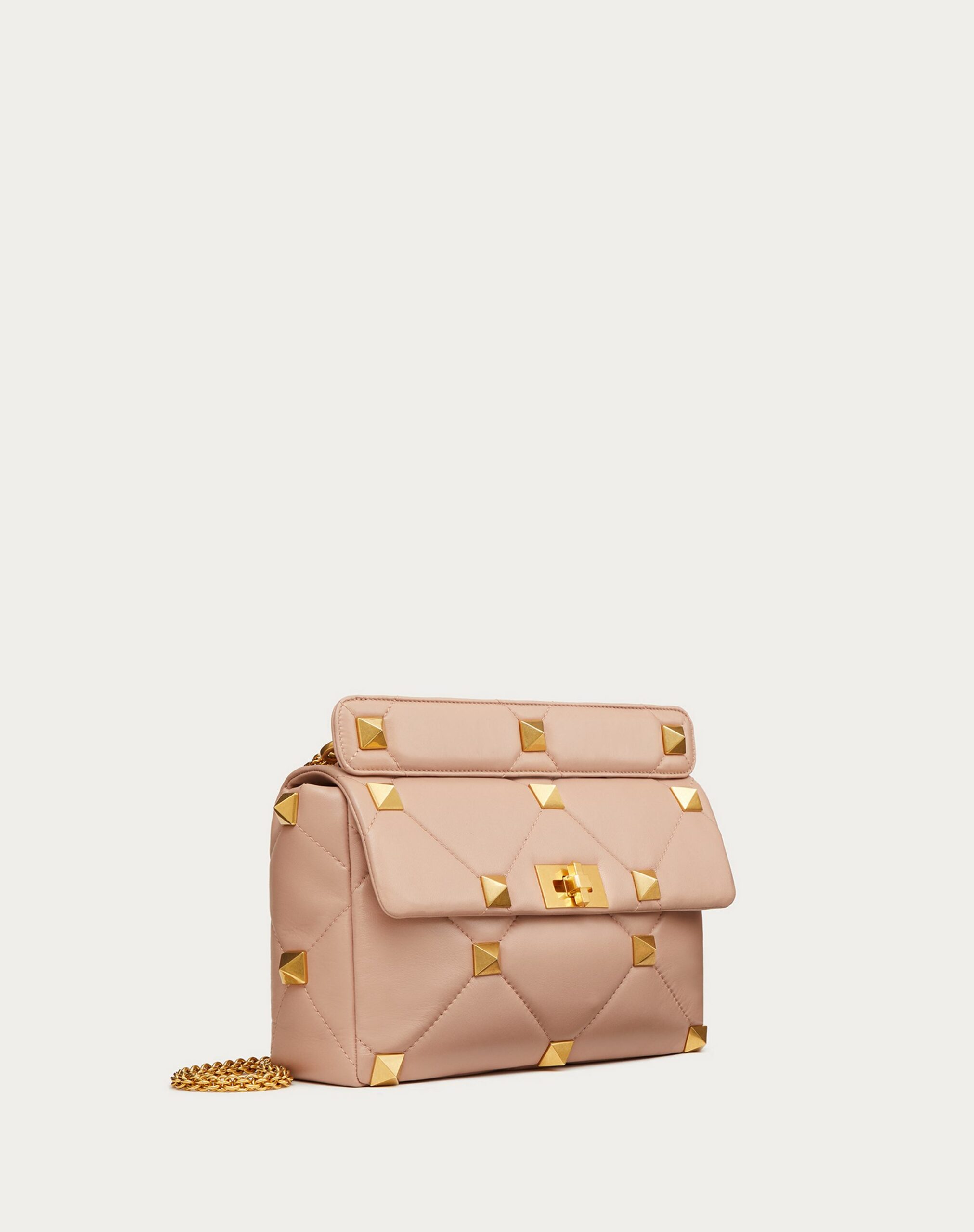 Valentino Large Roman Stud The Shoulder Bag In Nappa With Chain Rose Cannelle (1W2B0I60BSFGF9)