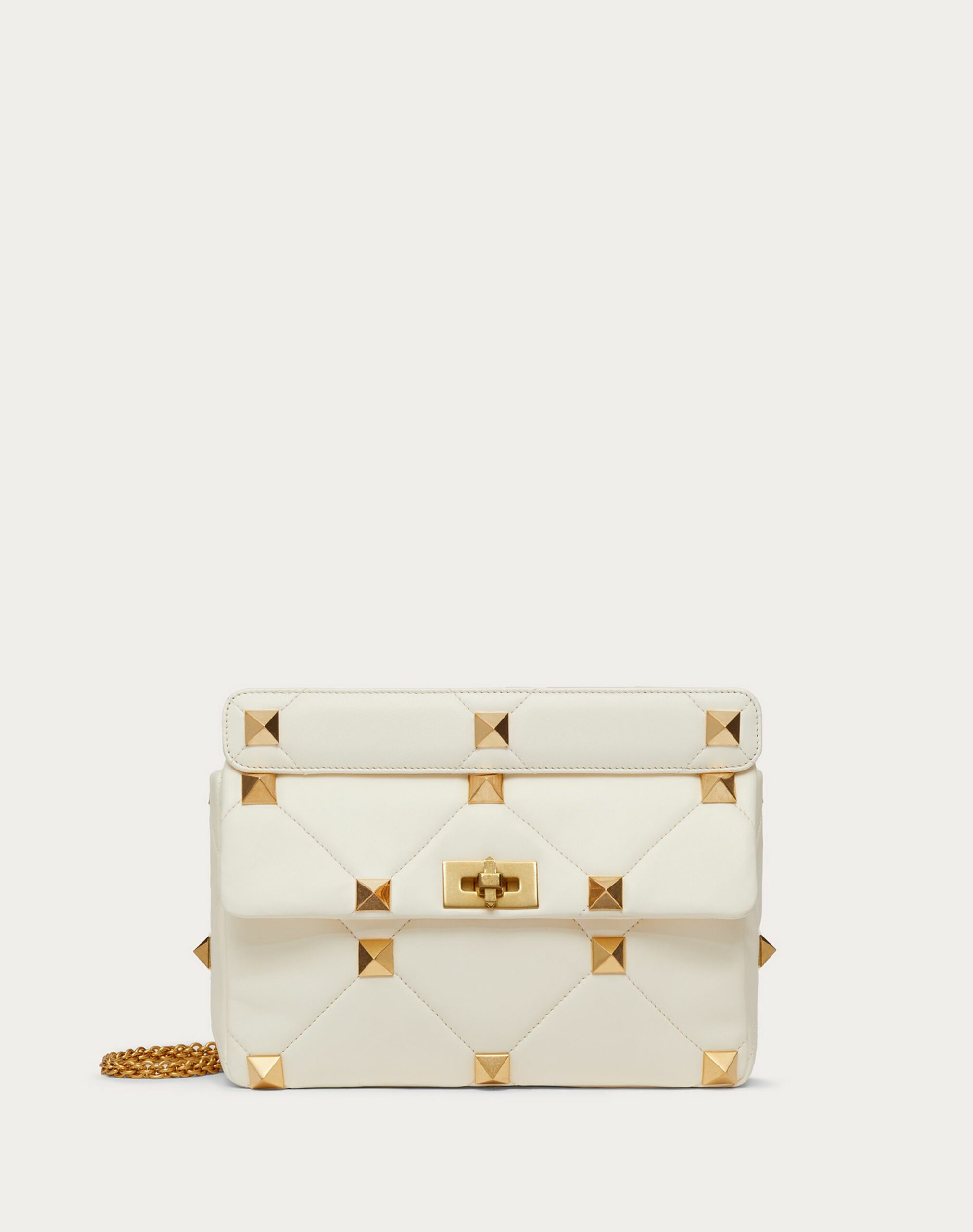 Valentino Large Roman Stud The Shoulder Bag In Nappa With Chain Ivory (1W2B0I60BSF098)