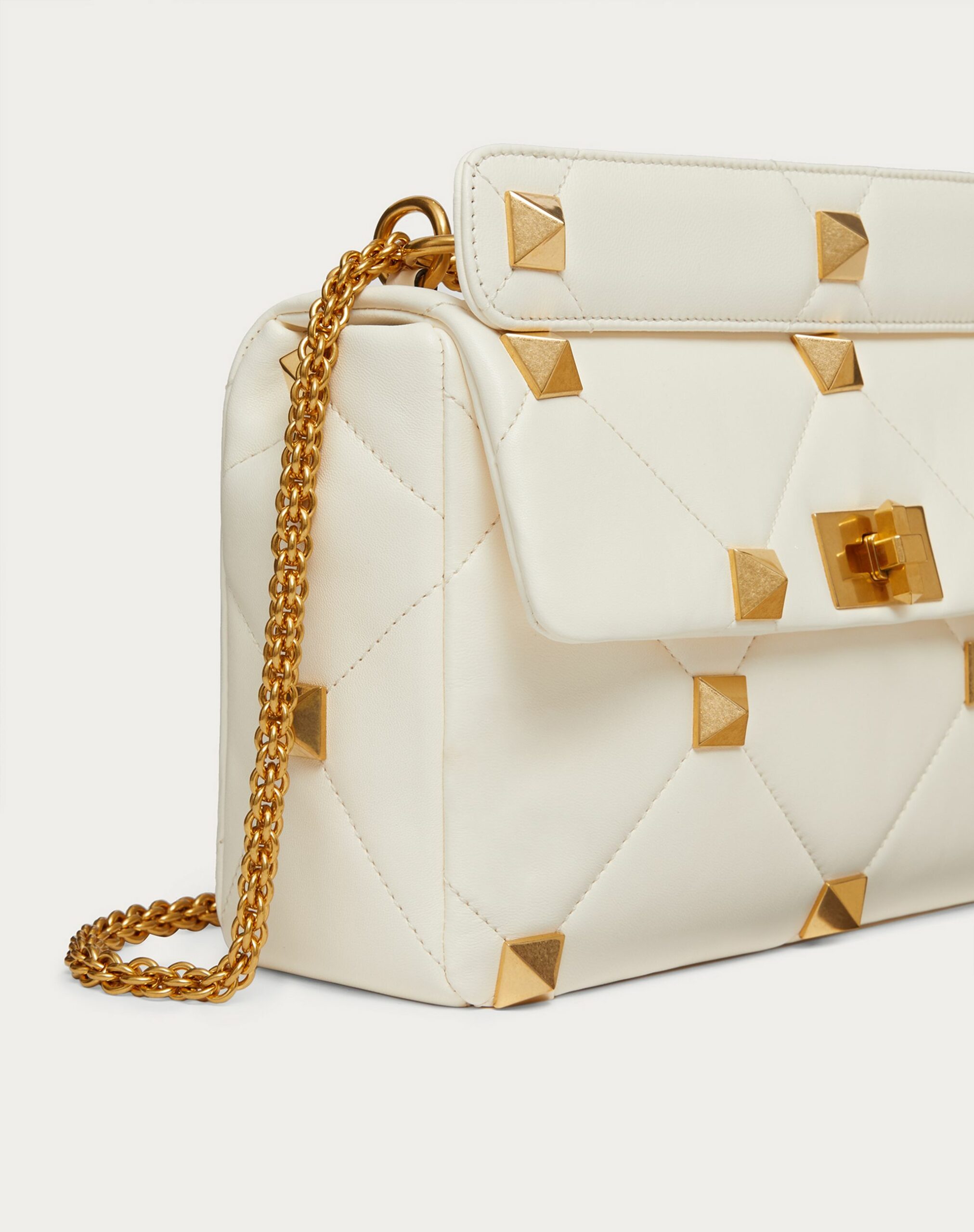 Valentino Large Roman Stud The Shoulder Bag In Nappa With Chain Ivory (1W2B0I60BSF098)