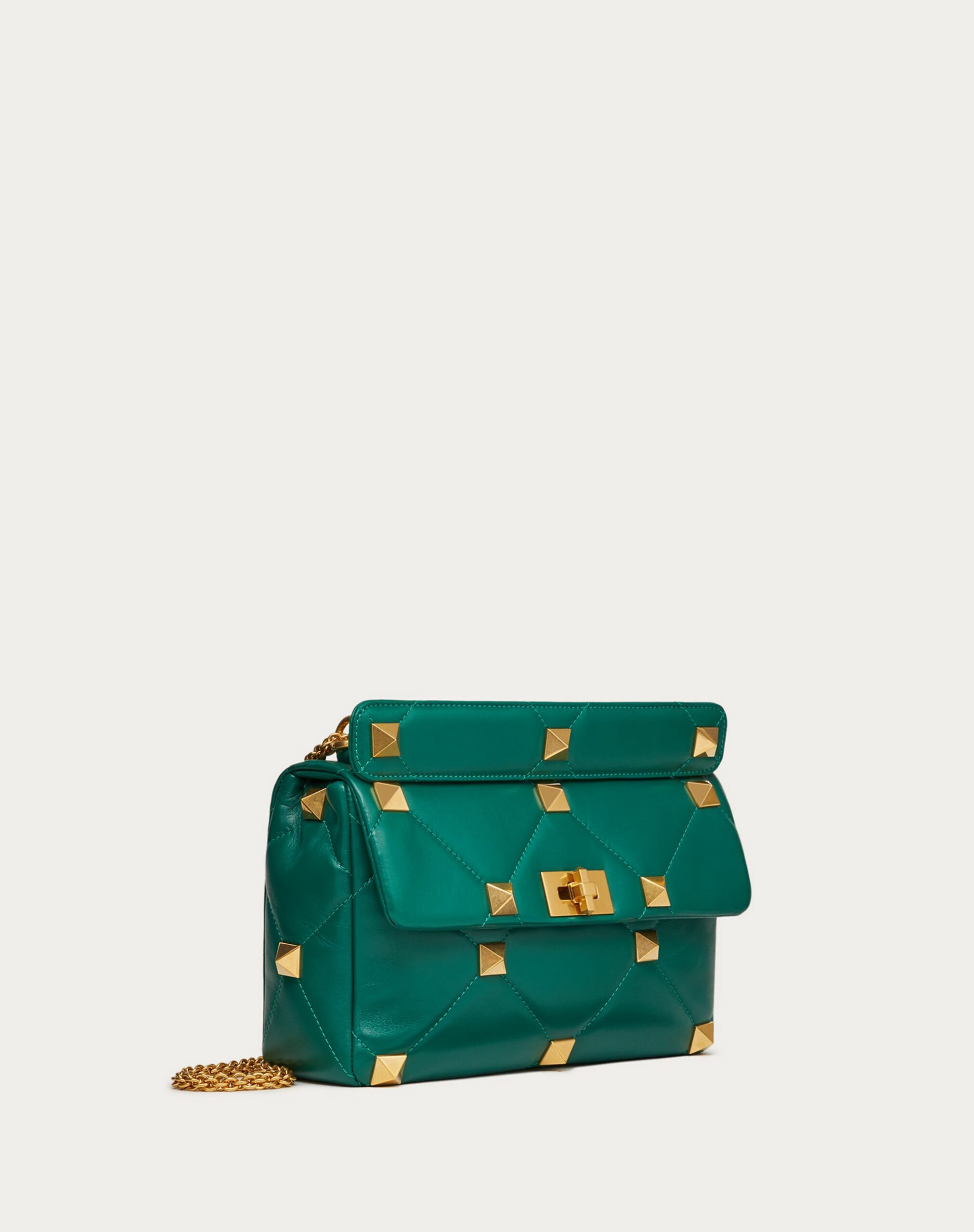 Valentino Large Roman Stud The Shoulder Bag In Nappa With Chain Jungle (XW0B0I60BSFX64)