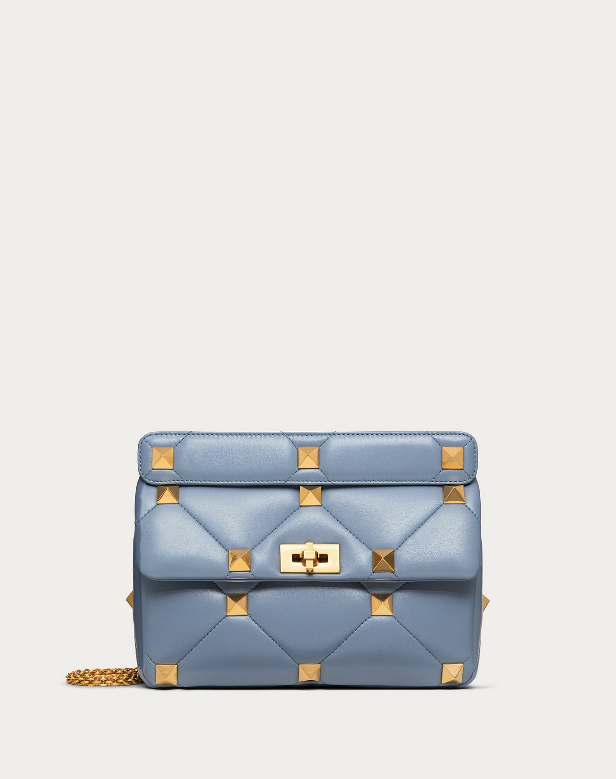 Valentino Large Roman Stud The Shoulder Bag In Nappa With Chain Azure (WW2B0I60BSF56Y)