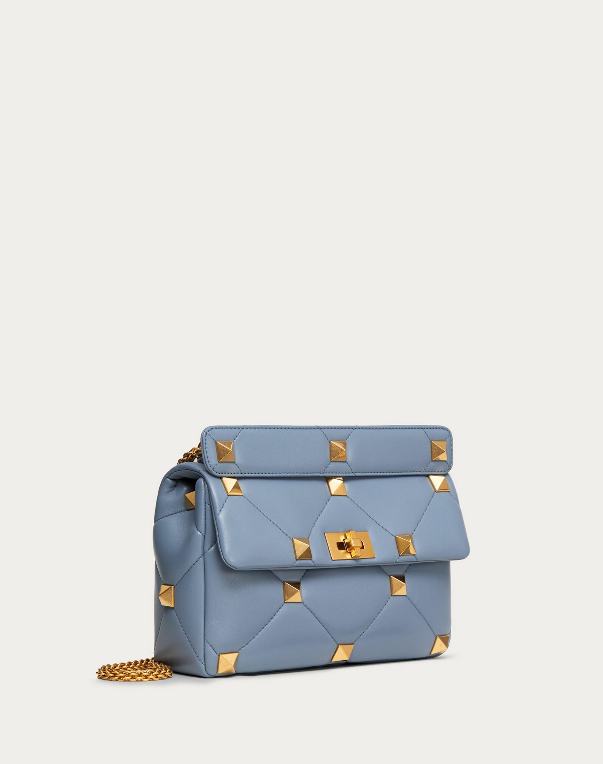 Valentino Large Roman Stud The Shoulder Bag In Nappa With Chain Azure (WW2B0I60BSF56Y)