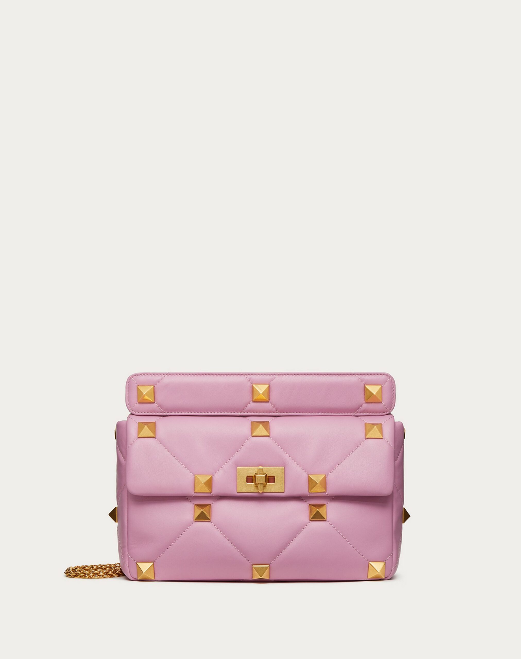 Valentino Large Roman Stud The Shoulder Bag In Nappa With Chain Light Pink (VW2B0I60BSFGI1)