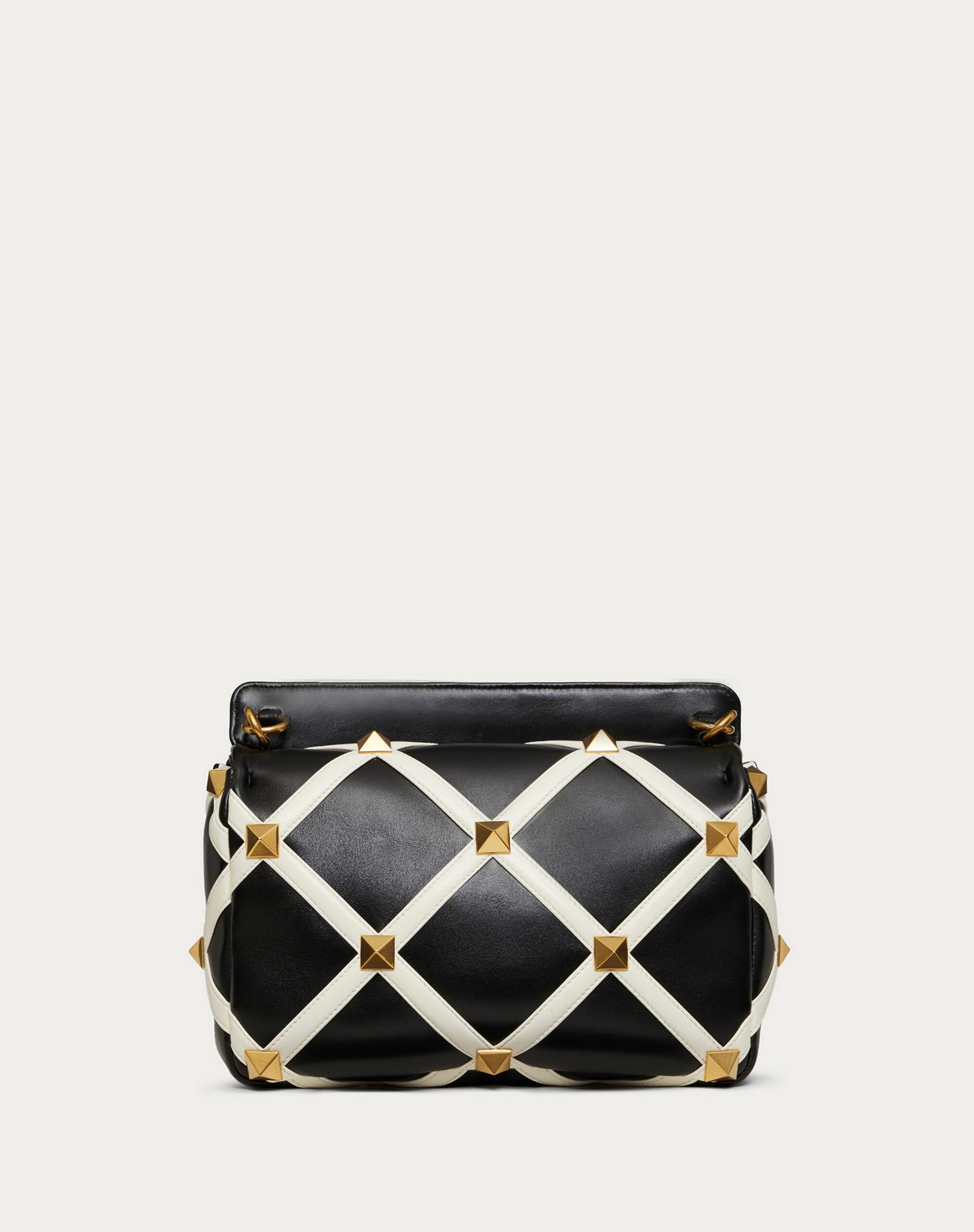 Valentino Large Roman Stud The Shoulder Bag In Nappa With Grid Detailing Black/ivory (WW0B0I60ZDF790)