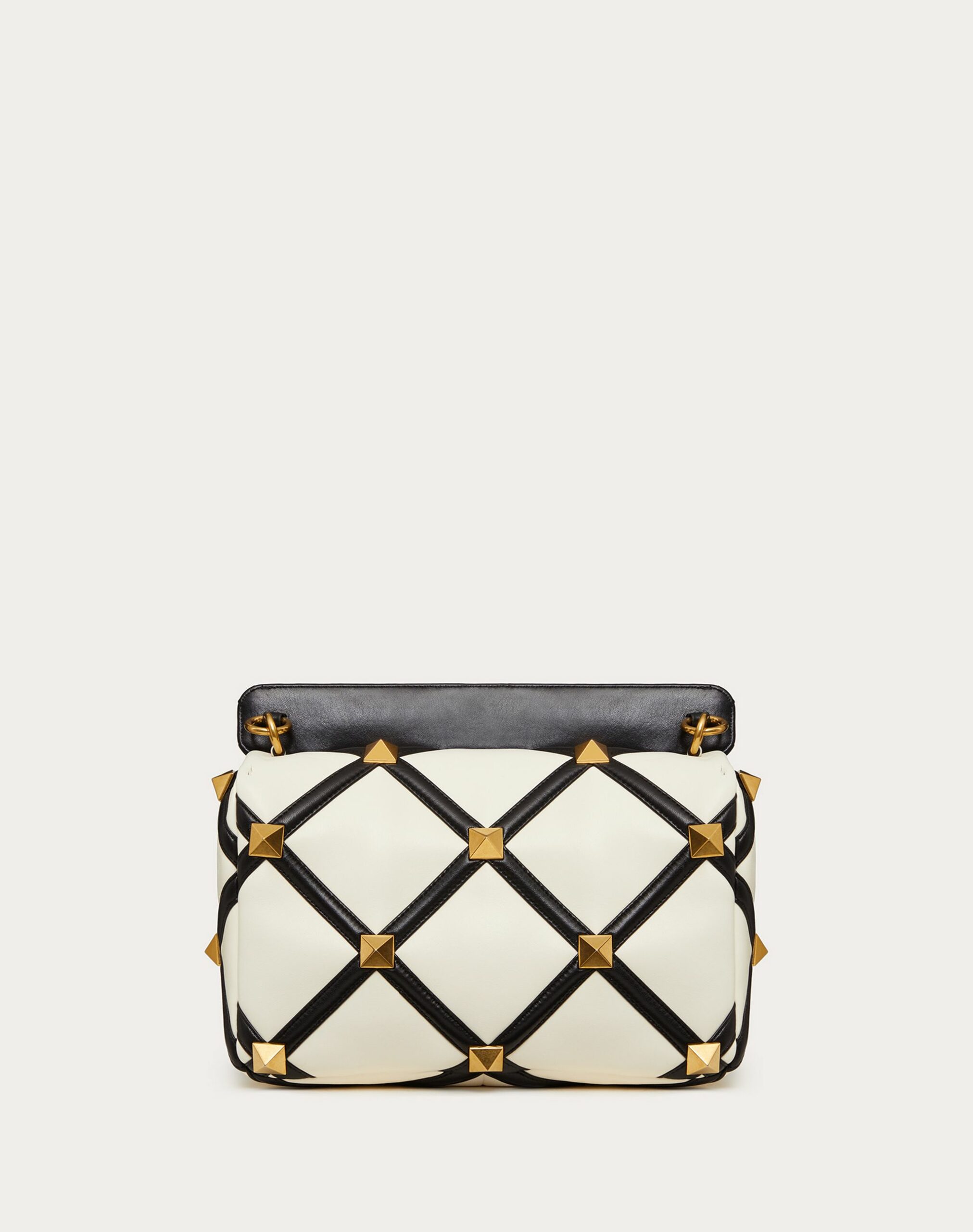 Valentino Large Roman Stud The Shoulder Bag In Nappa With Grid Detailing Ivory/black (WW0B0I60ZDFA81)