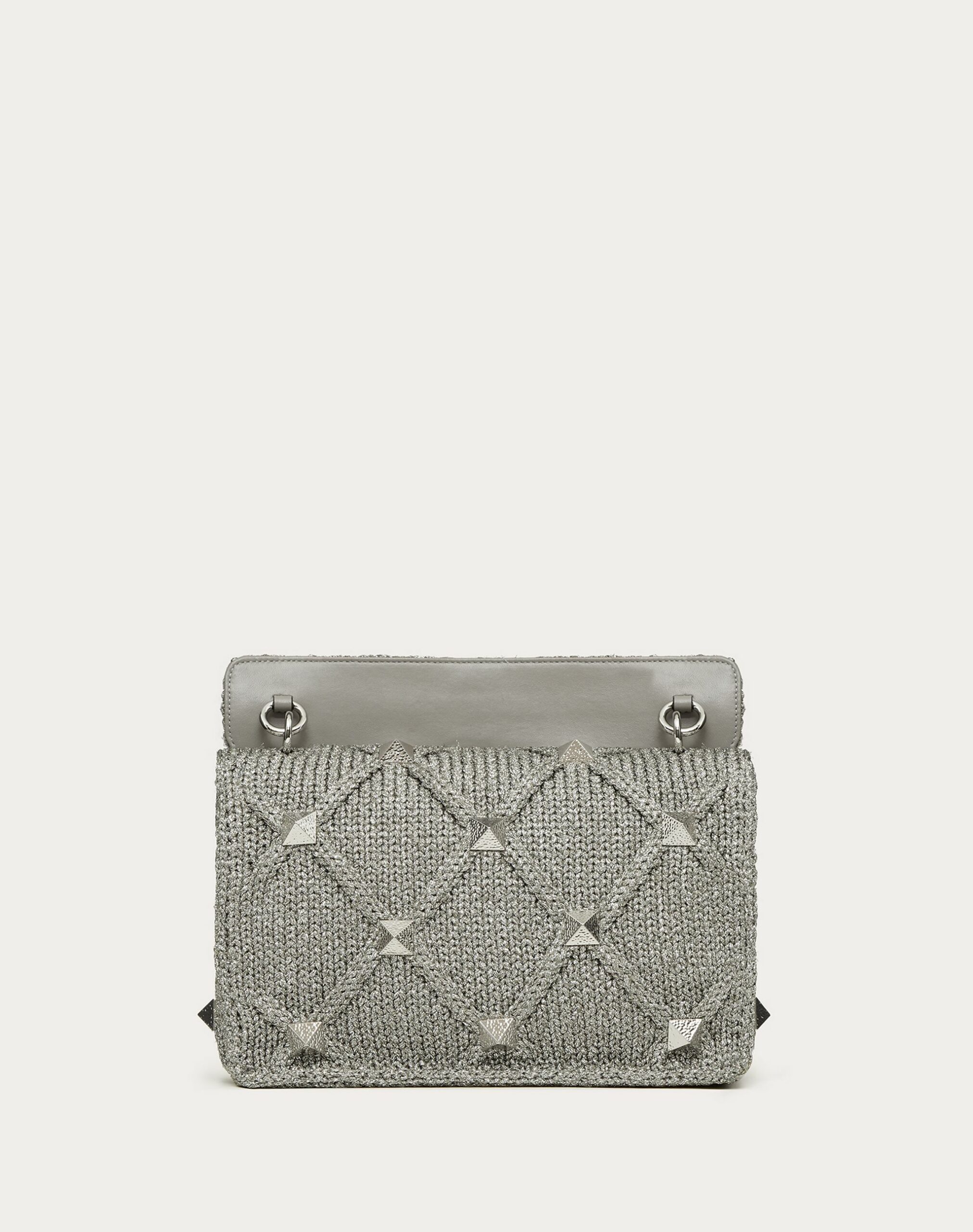 Valentino Large Lurex Roman Stud The Shoulder Bag With Chain Silver (XW2B0I60WABT79)