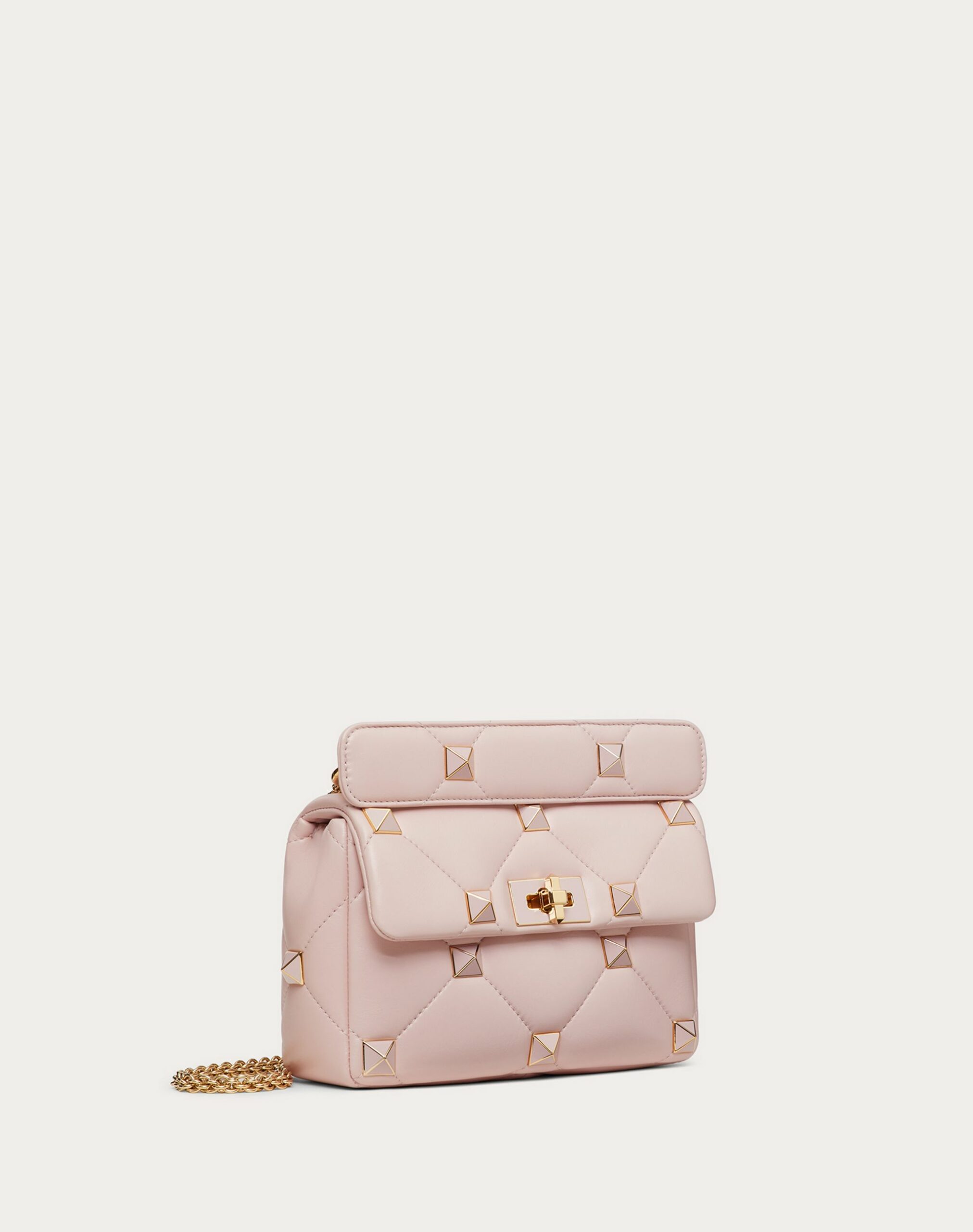 Valentino Medium Roman Stud The Shoulder Bag In Nappa With Chain And Enamelled Studs Rose Quartz (XW2B0I82PTH16Q)