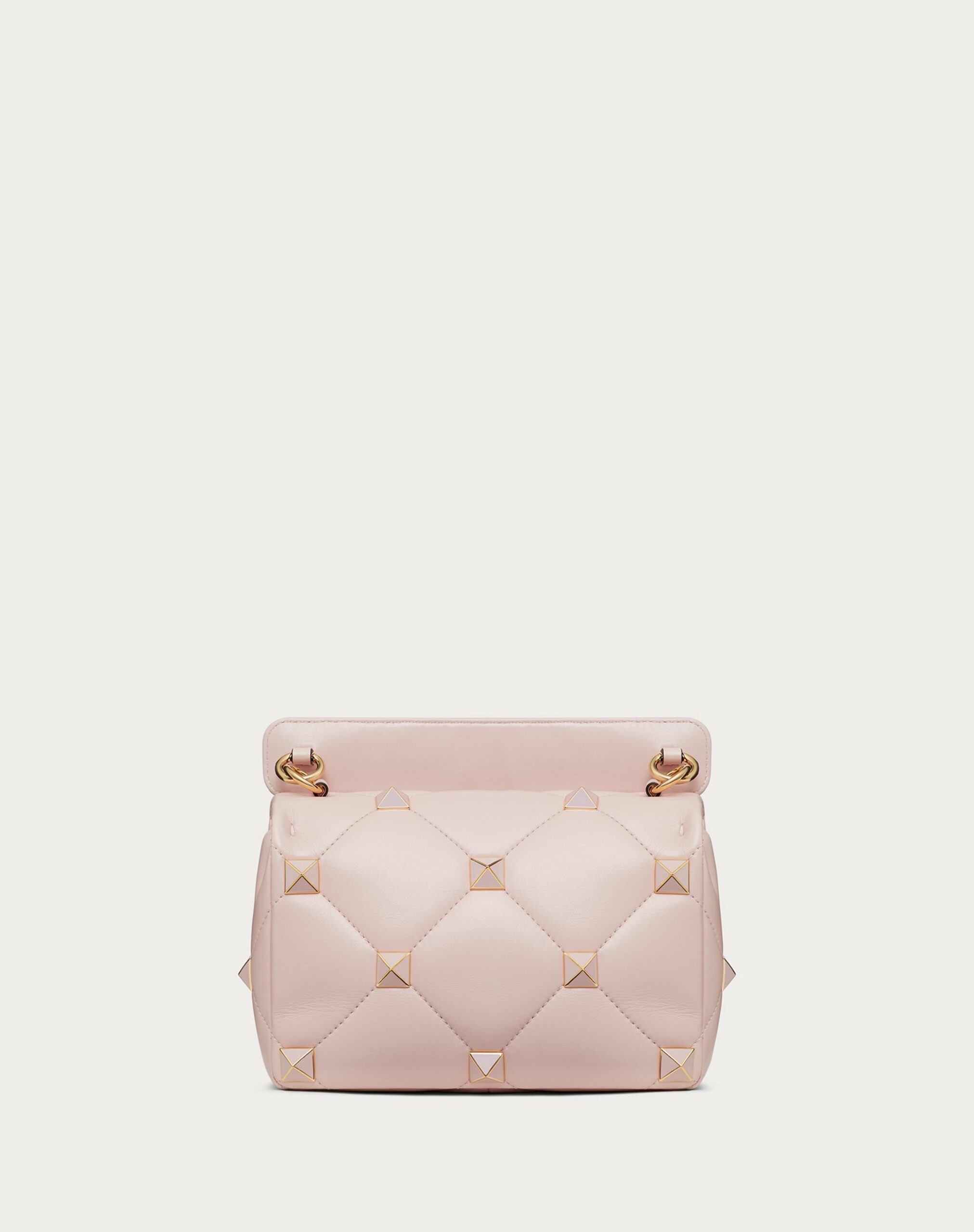 Valentino Medium Roman Stud The Shoulder Bag In Nappa With Chain And Enamelled Studs Rose Quartz (XW2B0I82PTH16Q)