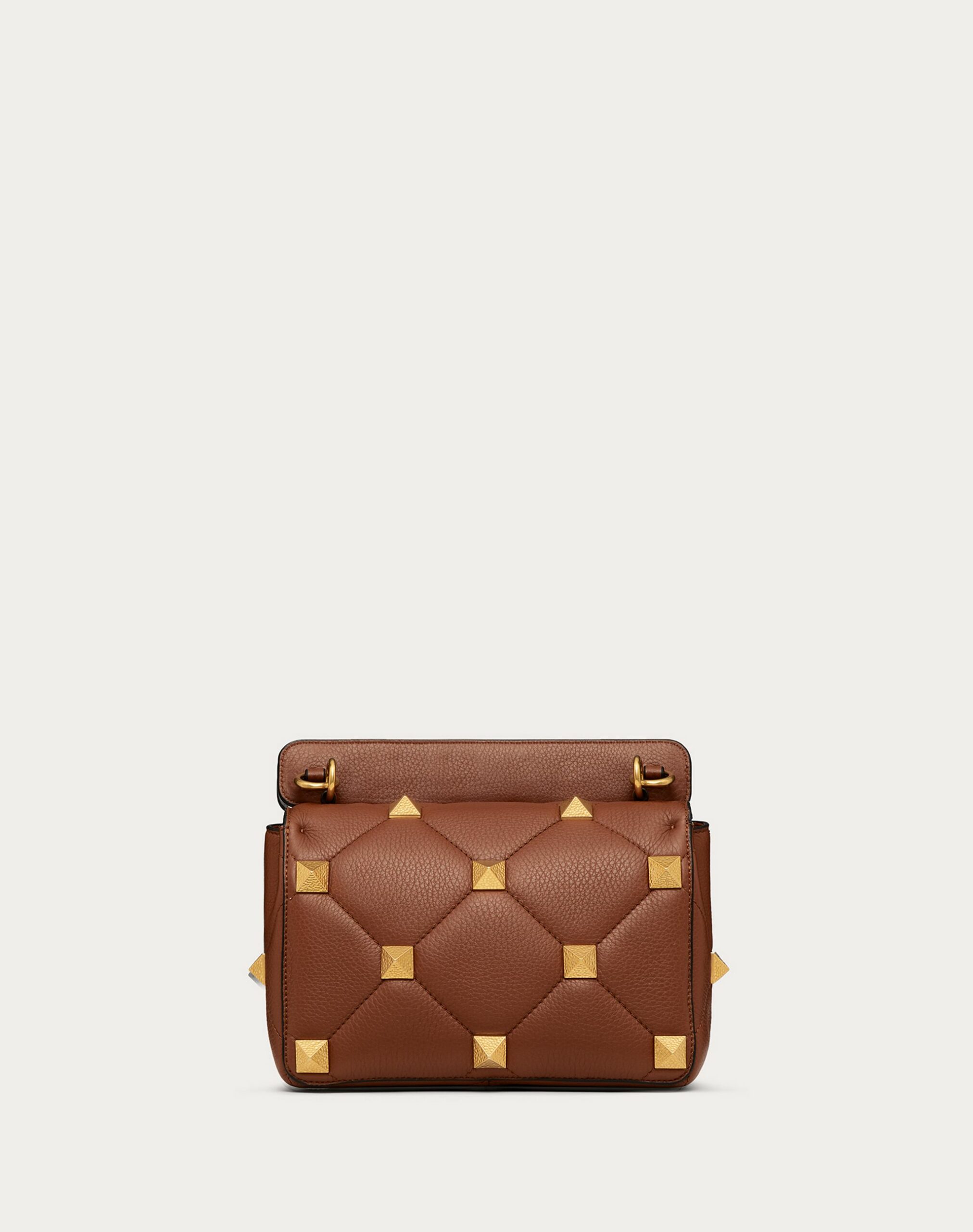 Valentino Medium Roman Stud The Shoulder Bag In Grainy Calfskin Saddle Brown (XW2B0J23UKIHG5)