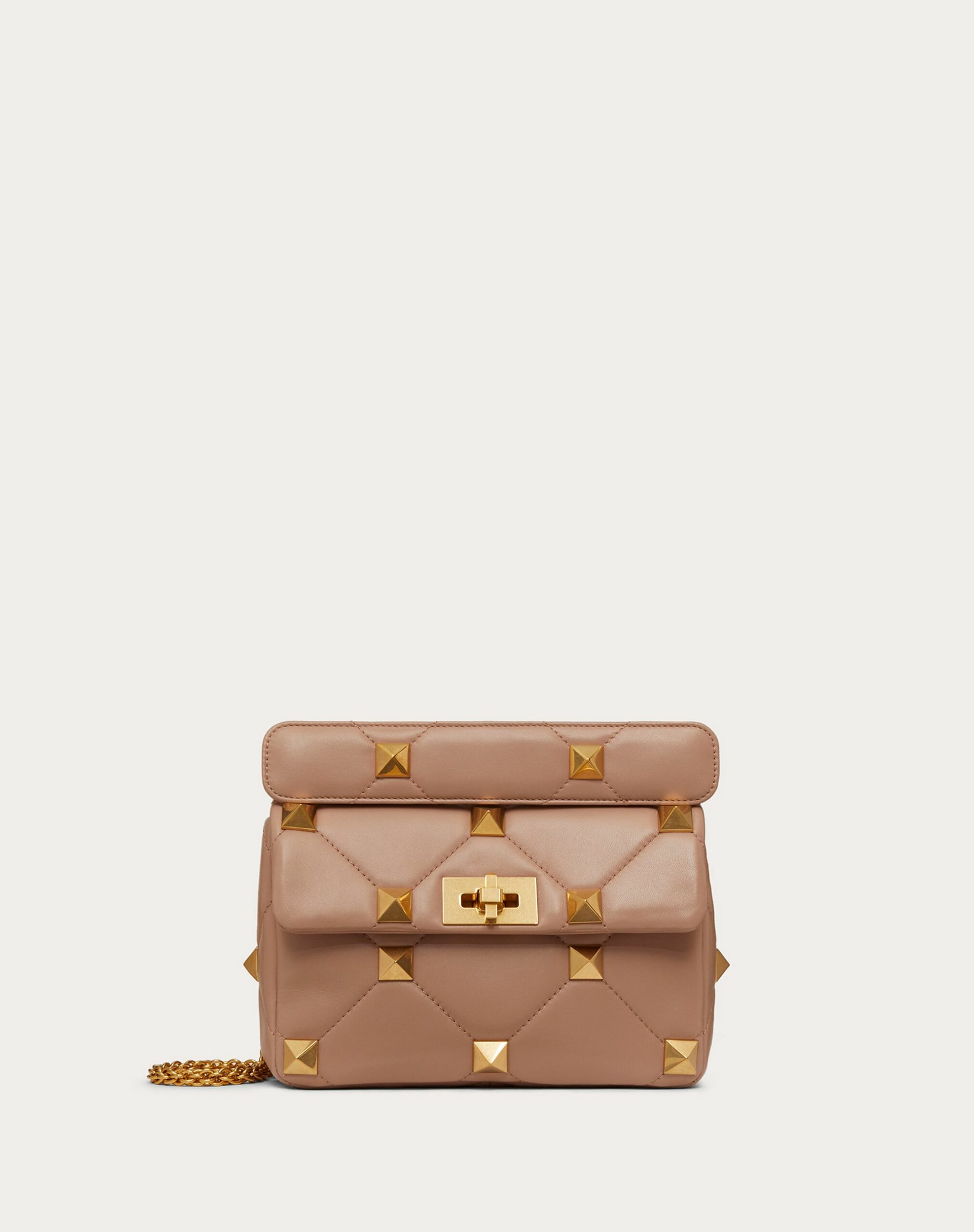 Valentino Medium Roman Stud The Shoulder Bag In Nappa With Chain Rose Cannelle (1W2B0I82BSFGF9)