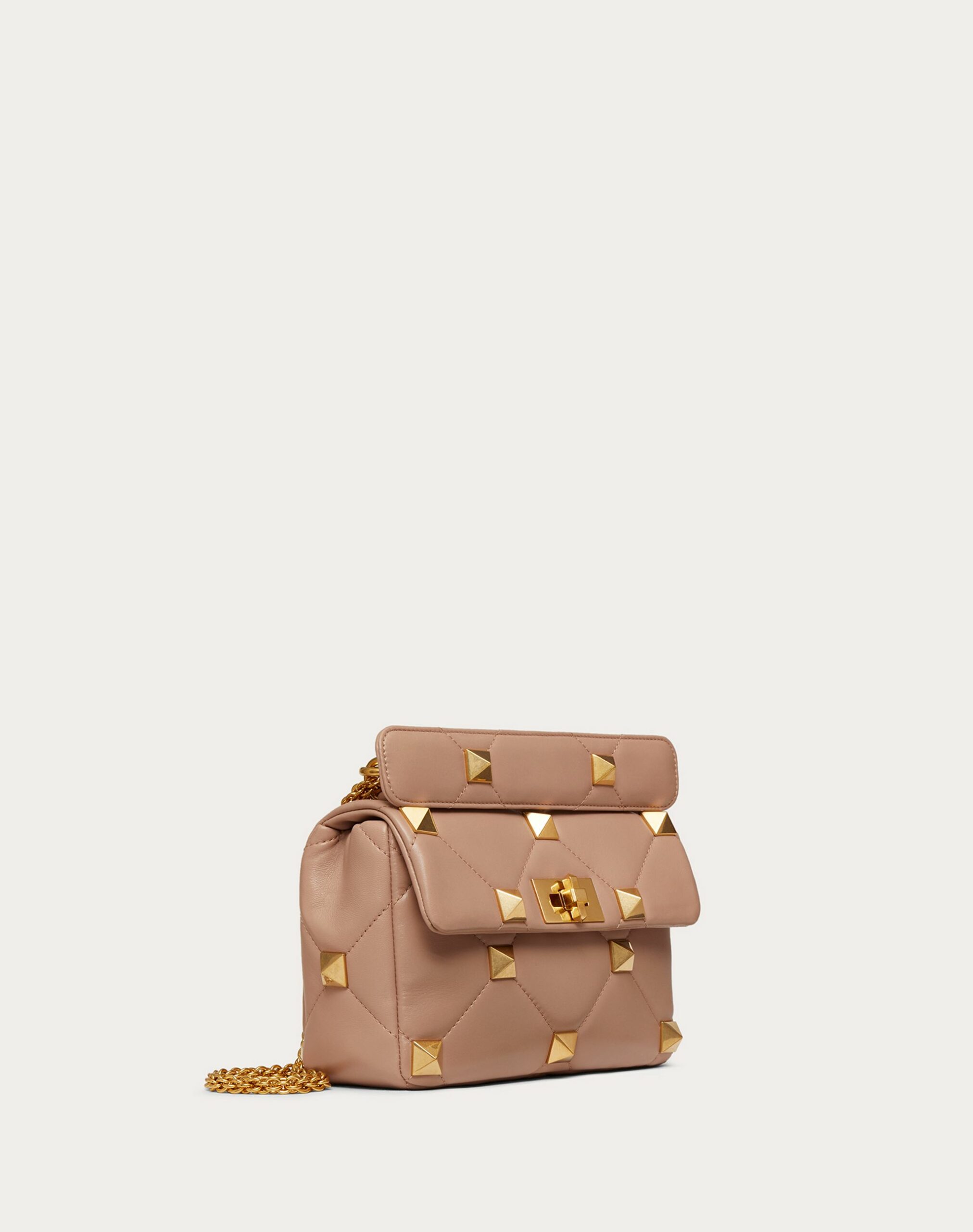 Valentino Medium Roman Stud The Shoulder Bag In Nappa With Chain Rose Cannelle (1W2B0I82BSFGF9)