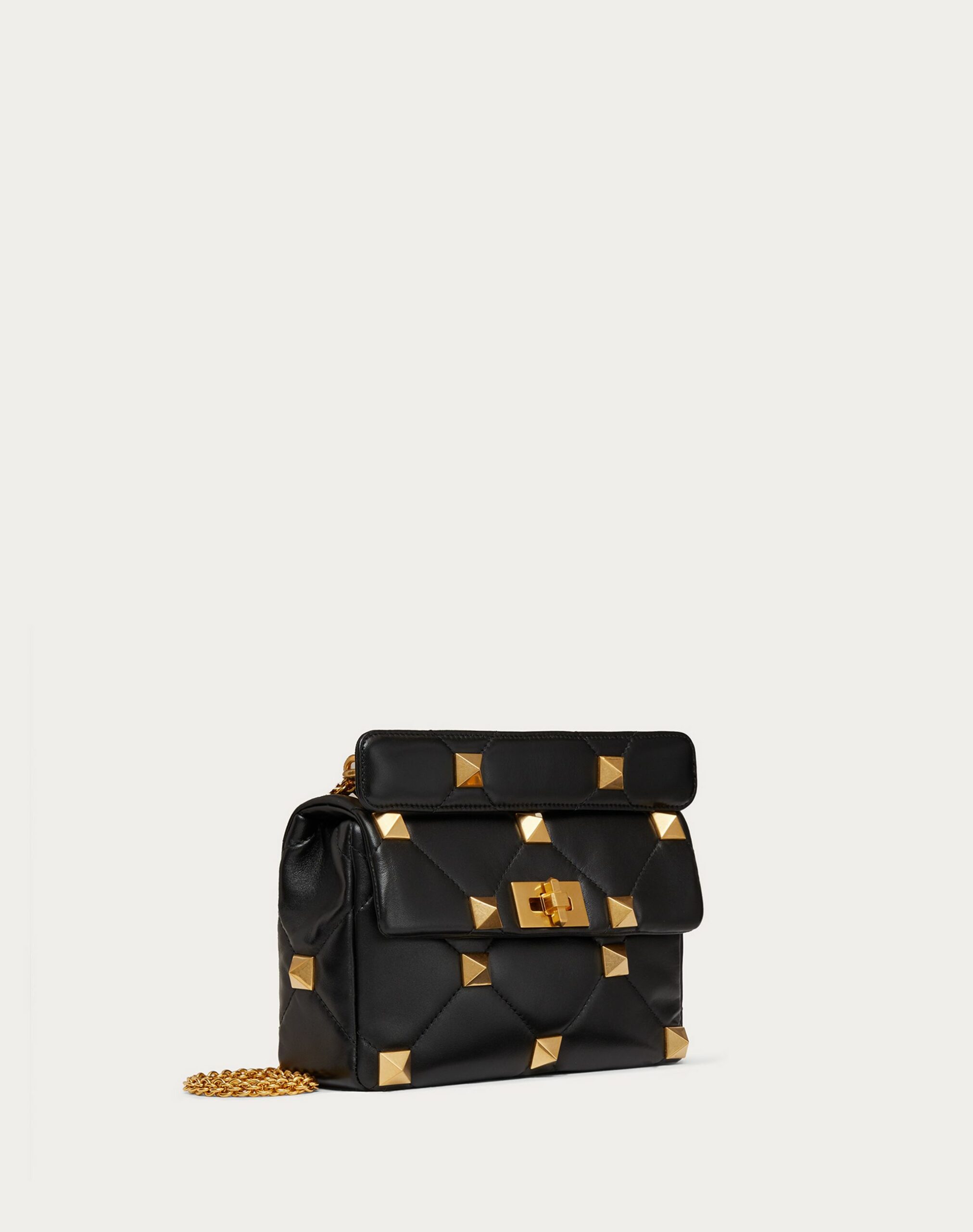 Valentino Medium Roman Stud The Shoulder Bag In Nappa With Chain Black (1W2B0I82BSF0NO)