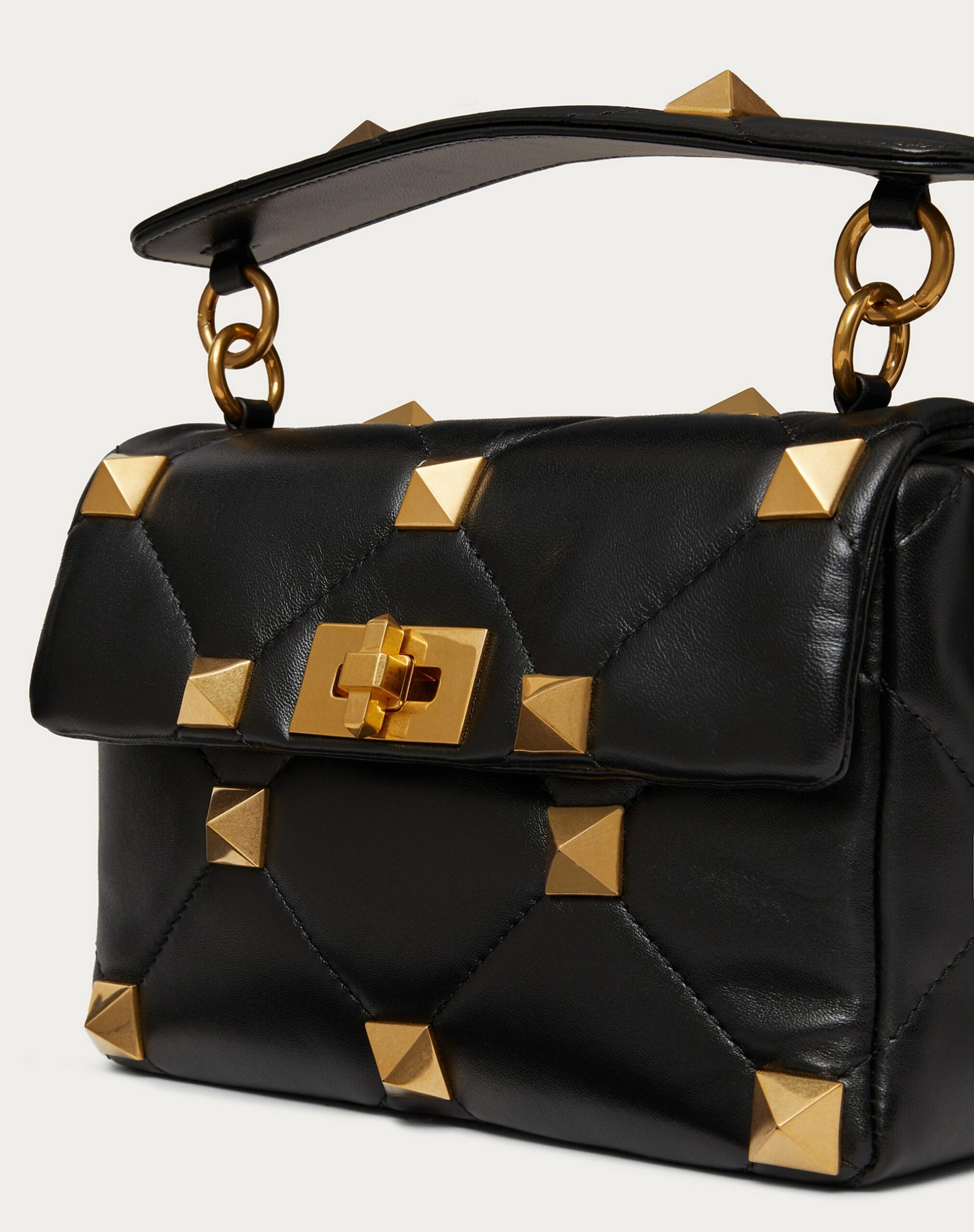 Valentino Medium Roman Stud The Shoulder Bag In Nappa With Chain Black (1W2B0I82BSF0NO)