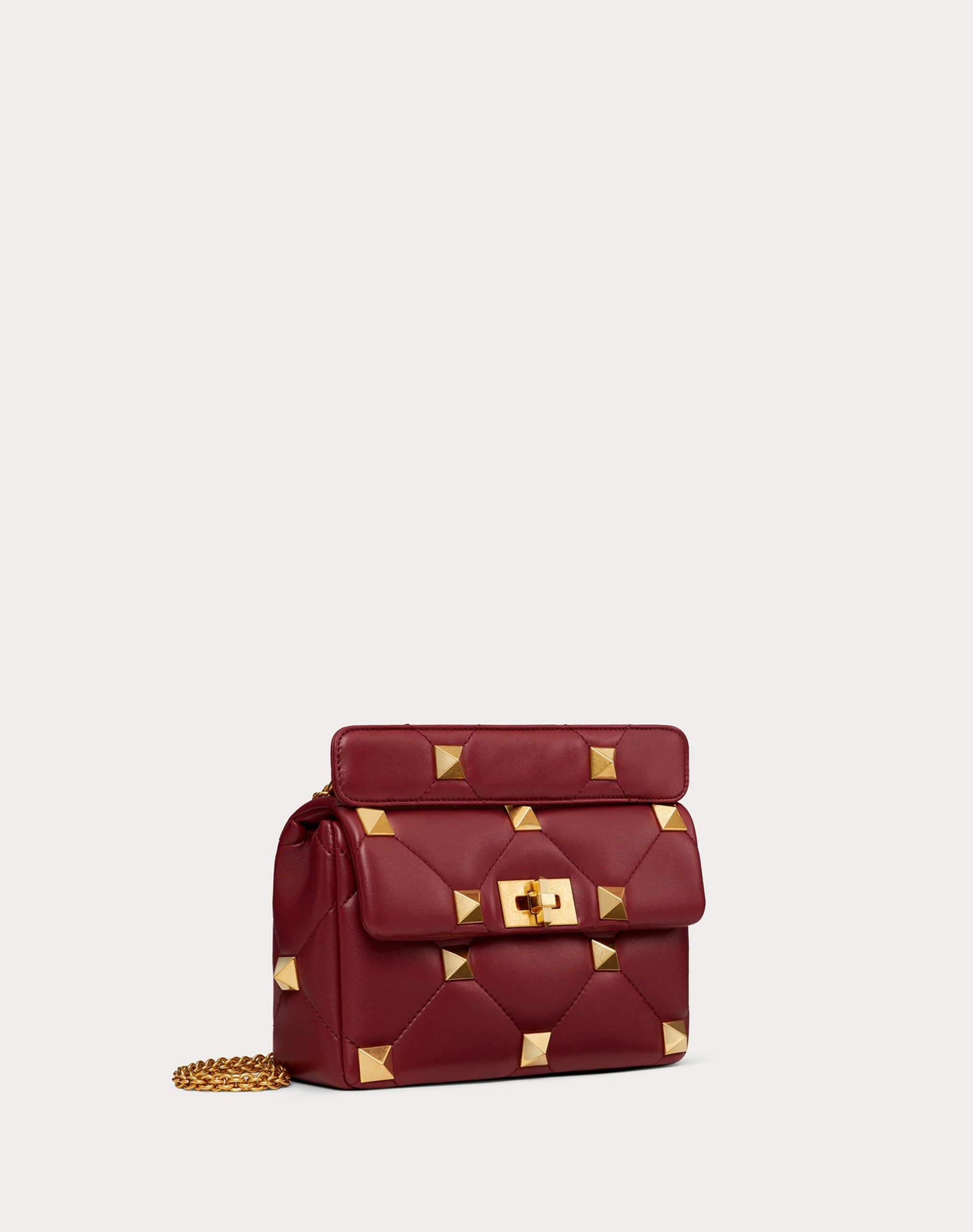 Valentino Medium Roman Stud The Shoulder Bag In Nappa With Chain Ruby (XW2B0I82BSFU27)