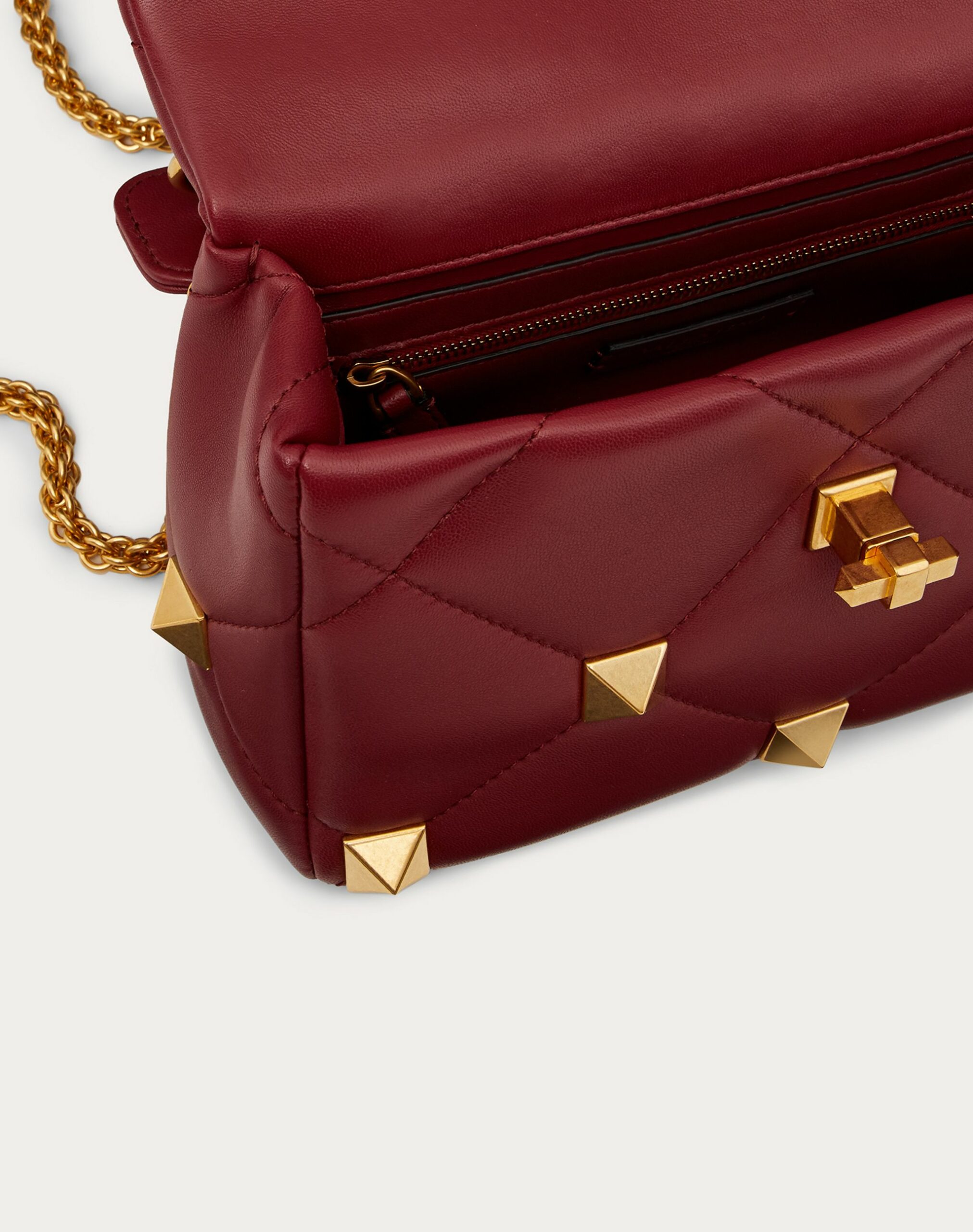 Valentino Medium Roman Stud The Shoulder Bag In Nappa With Chain Ruby (XW2B0I82BSFU27)