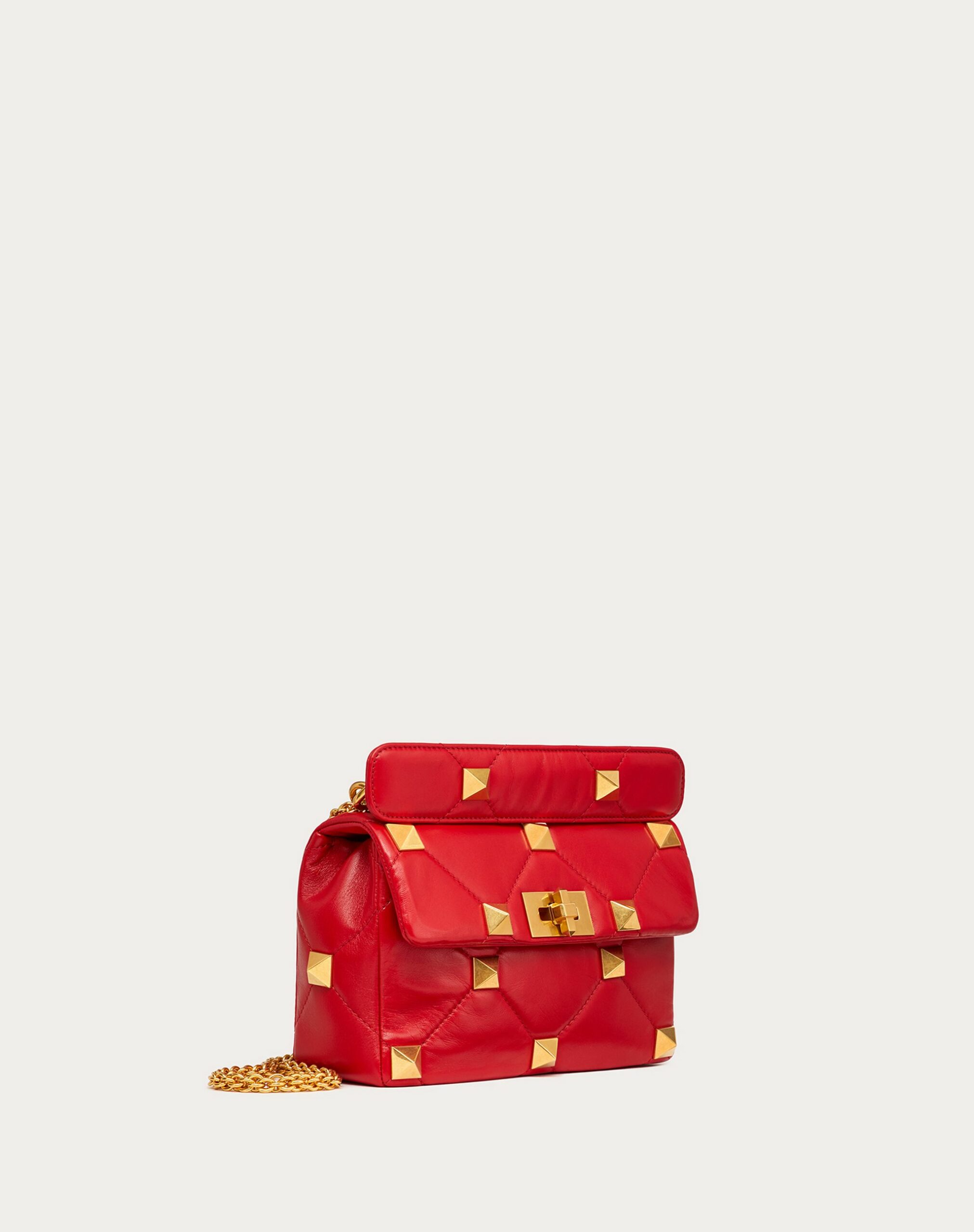 Valentino Medium Roman Stud The Shoulder Bag In Nappa With Chain Rouge Pur (WW2B0I82BSFJU5)