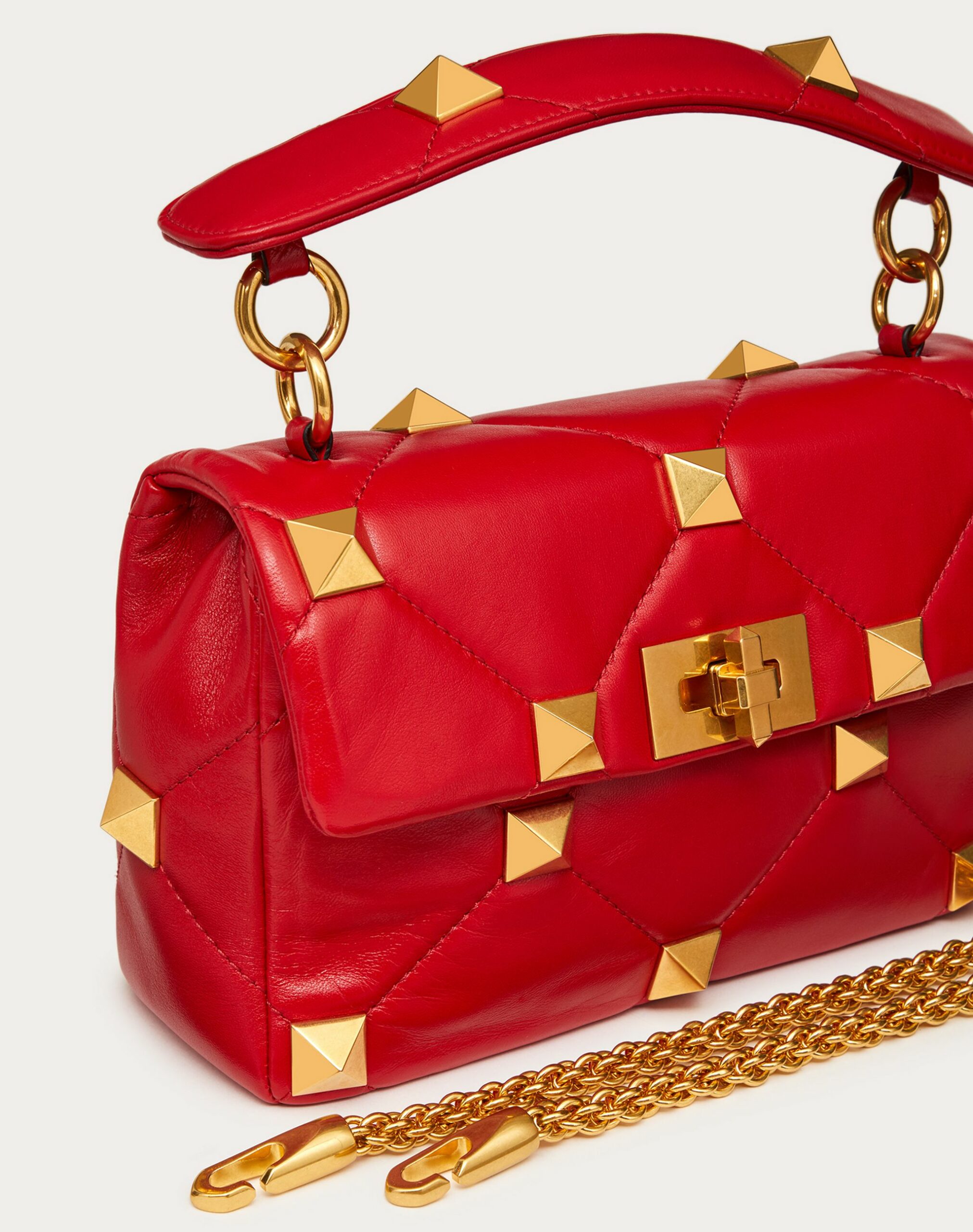 Valentino Medium Roman Stud The Shoulder Bag In Nappa With Chain Rouge Pur (WW2B0I82BSFJU5)