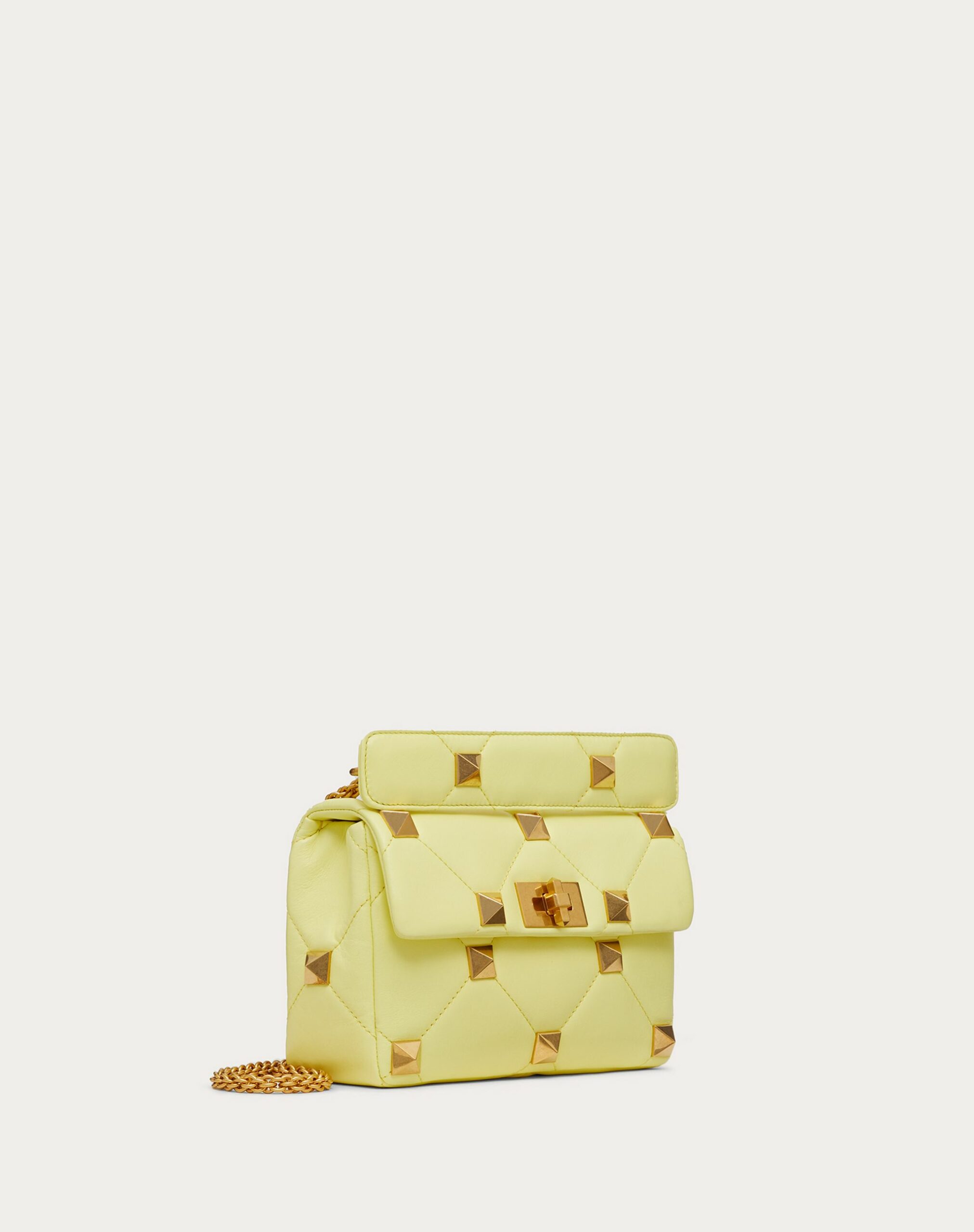 Valentino Medium Roman Stud The Shoulder Bag In Nappa With Chain Lime Sorbet (VW0B0I82BSFM20)