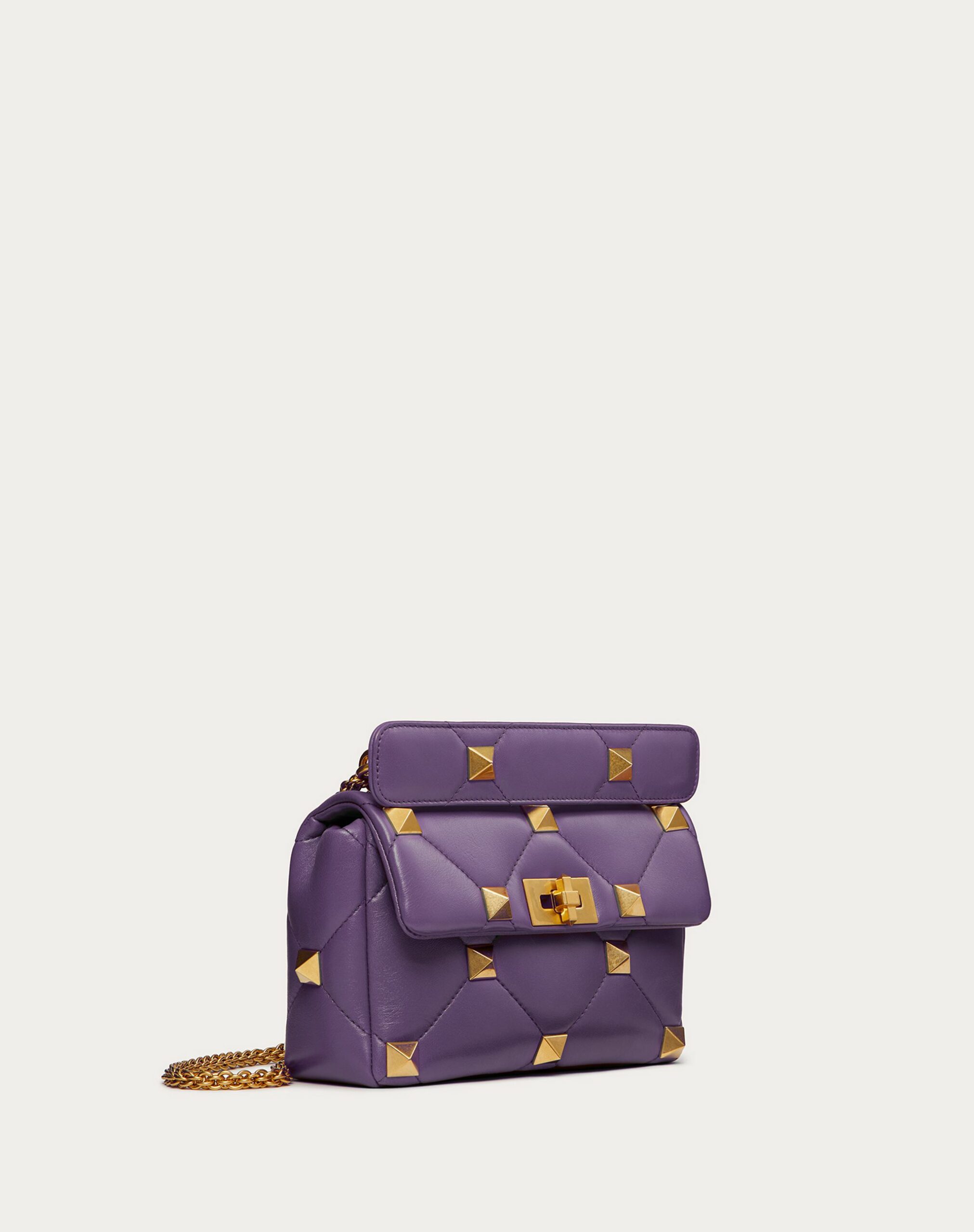 Valentino Medium Roman Stud The Shoulder Bag In Nappa With Chain Purple (XW0B0I82BSFT1N)