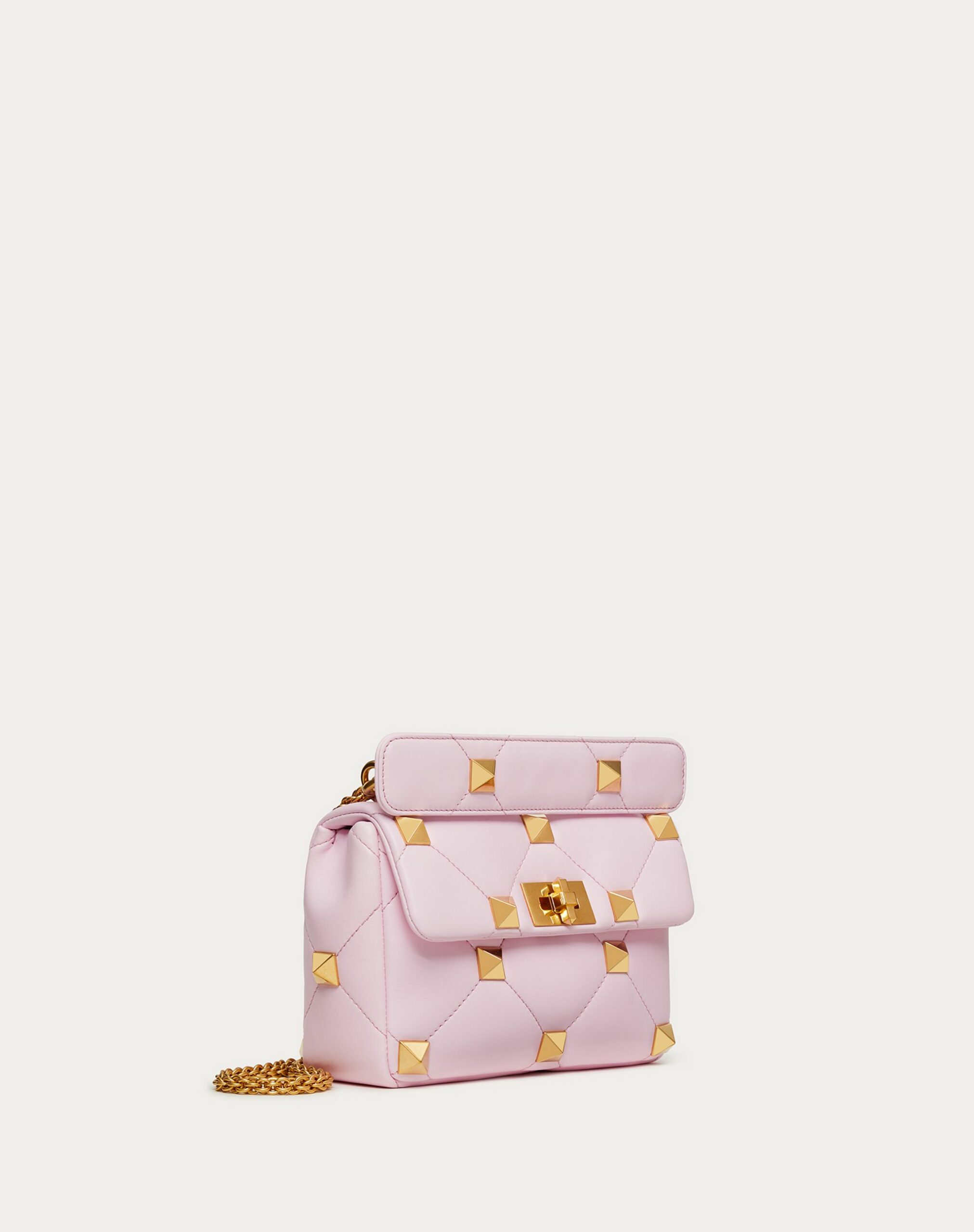 Valentino Medium Roman Stud The Shoulder Bag In Nappa With Chain Pink Borealis (WW2B0I82BSFM26)