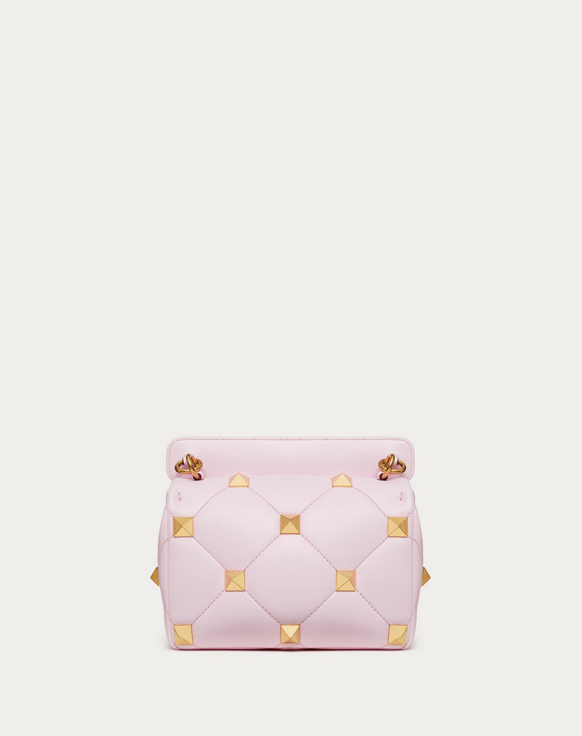 Valentino Medium Roman Stud The Shoulder Bag In Nappa With Chain Pink Borealis (WW2B0I82BSFM26)