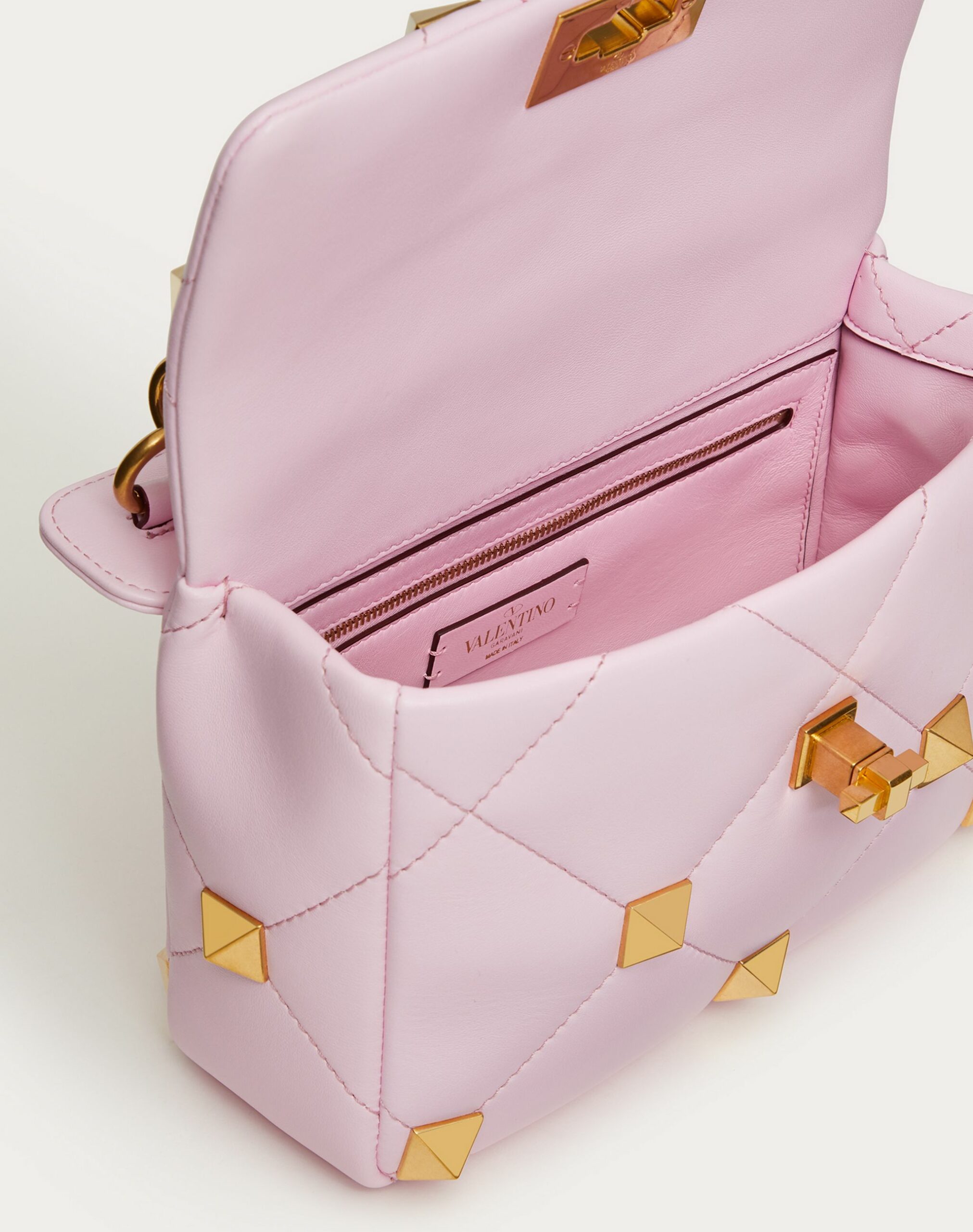 Valentino Medium Roman Stud The Shoulder Bag In Nappa With Chain Pink Borealis (WW2B0I82BSFM26)