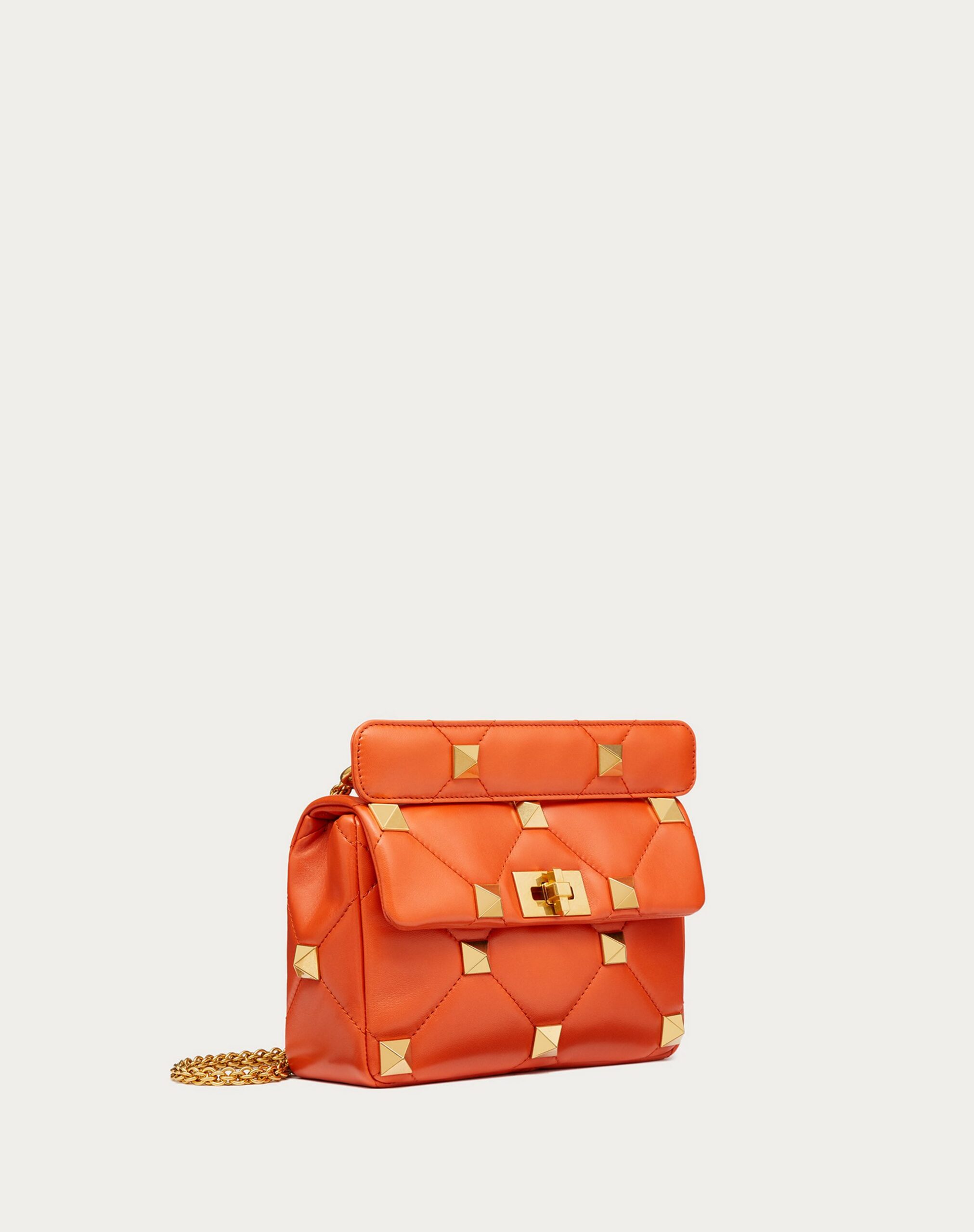 Valentino Medium Roman Stud The Shoulder Bag In Nappa With Chain Orange Zest (VW0B0I82BSFW03)