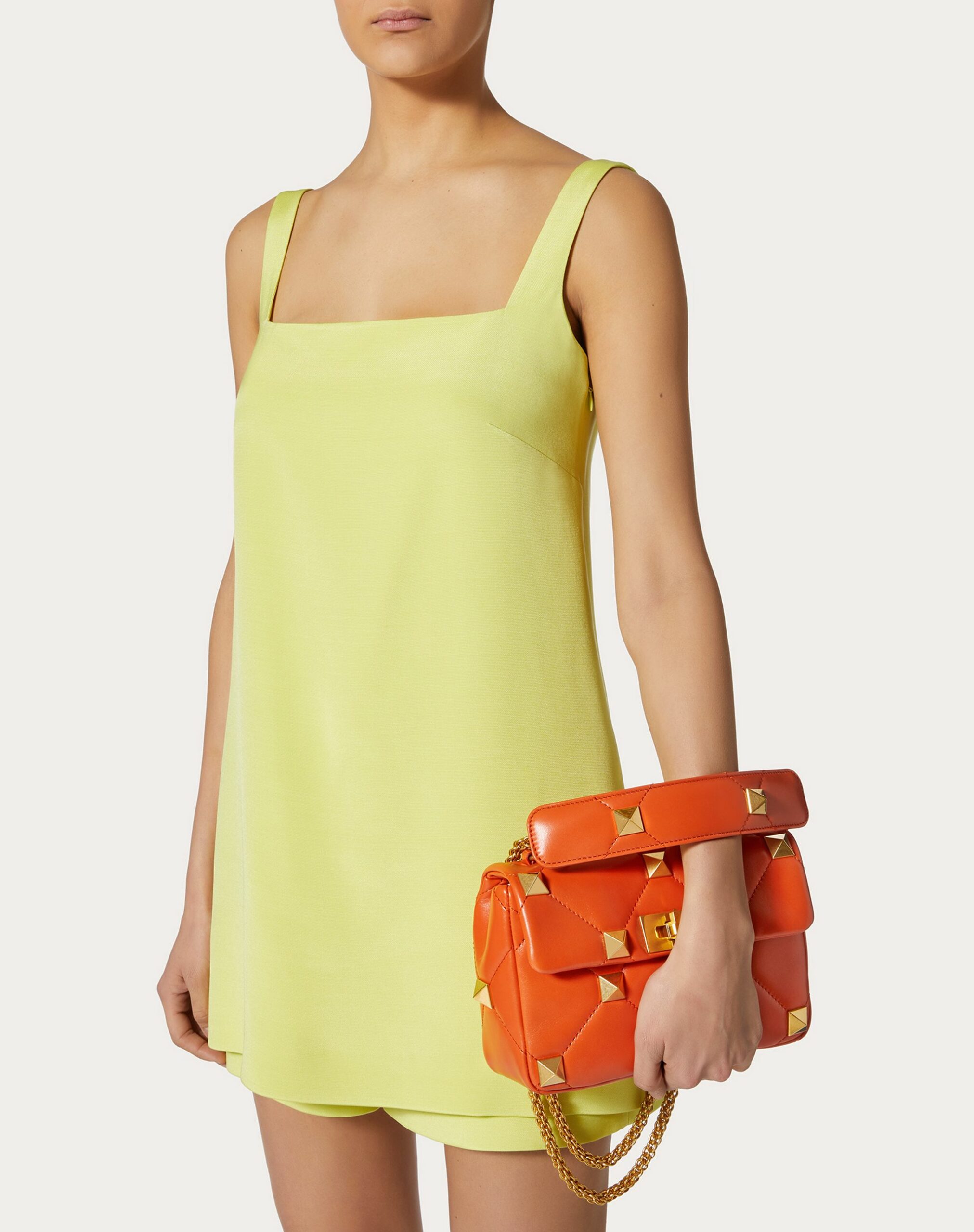 Valentino Medium Roman Stud The Shoulder Bag In Nappa With Chain Orange Zest (VW0B0I82BSFW03)