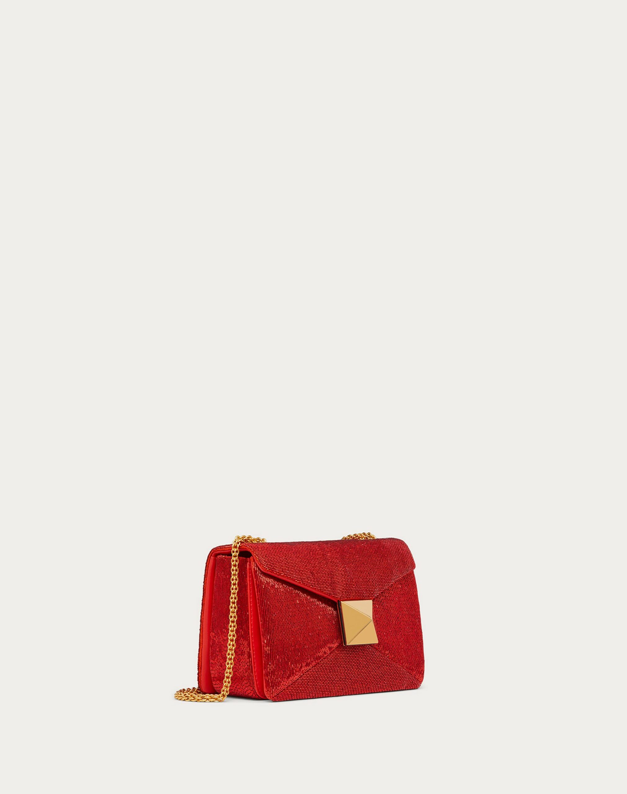 Valentino One Stud Bag With Chain And All-over Tubes Embroidery Red (XW0B0K21BVUKE7)