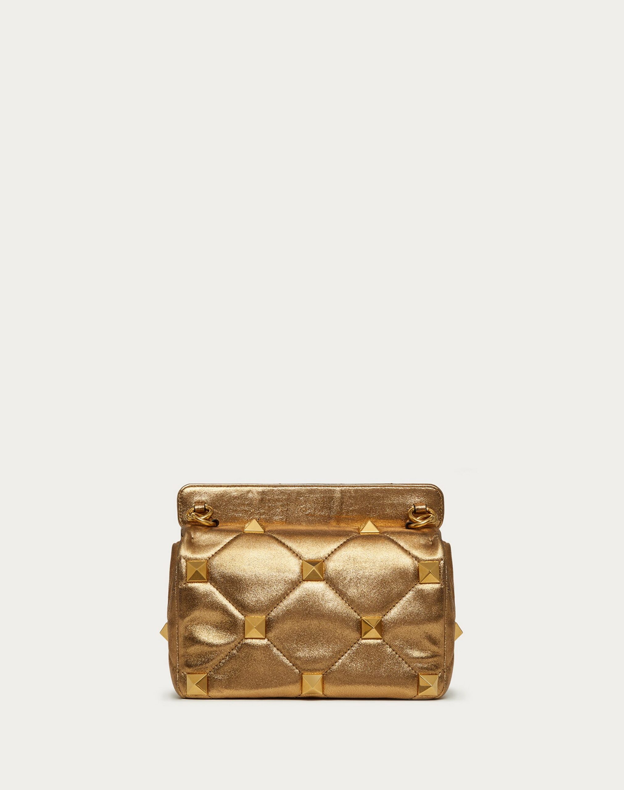 Valentino Medium Roman Stud The Shoulder Bag In Metallic Nappa With Chain Antique Brass (WW2B0I82IETKM5)