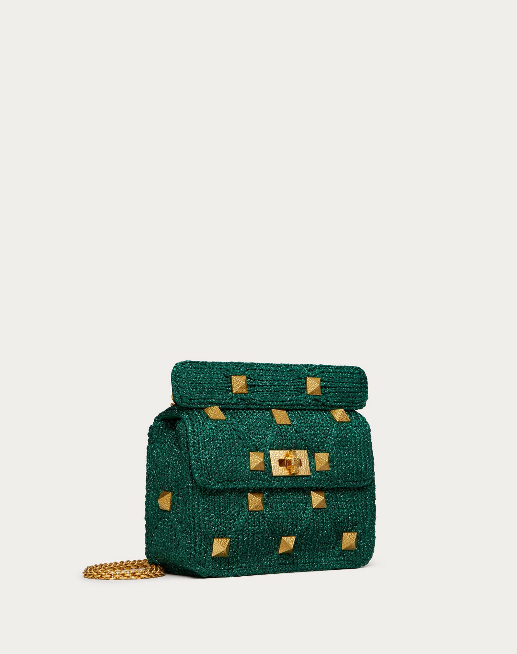 Valentino Medium Lurex Roman Stud The Shoulder Bag With Chain Jungle (XW2B0I82EPL3A1)