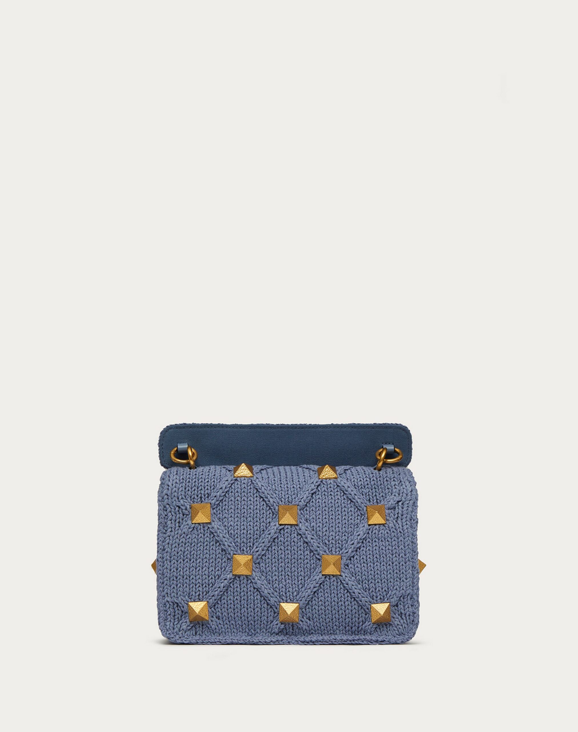 Valentino Medium Knitted Roman Stud The Shoulder Bag With Chain Azure (WW2B0I82ZDA56Y)