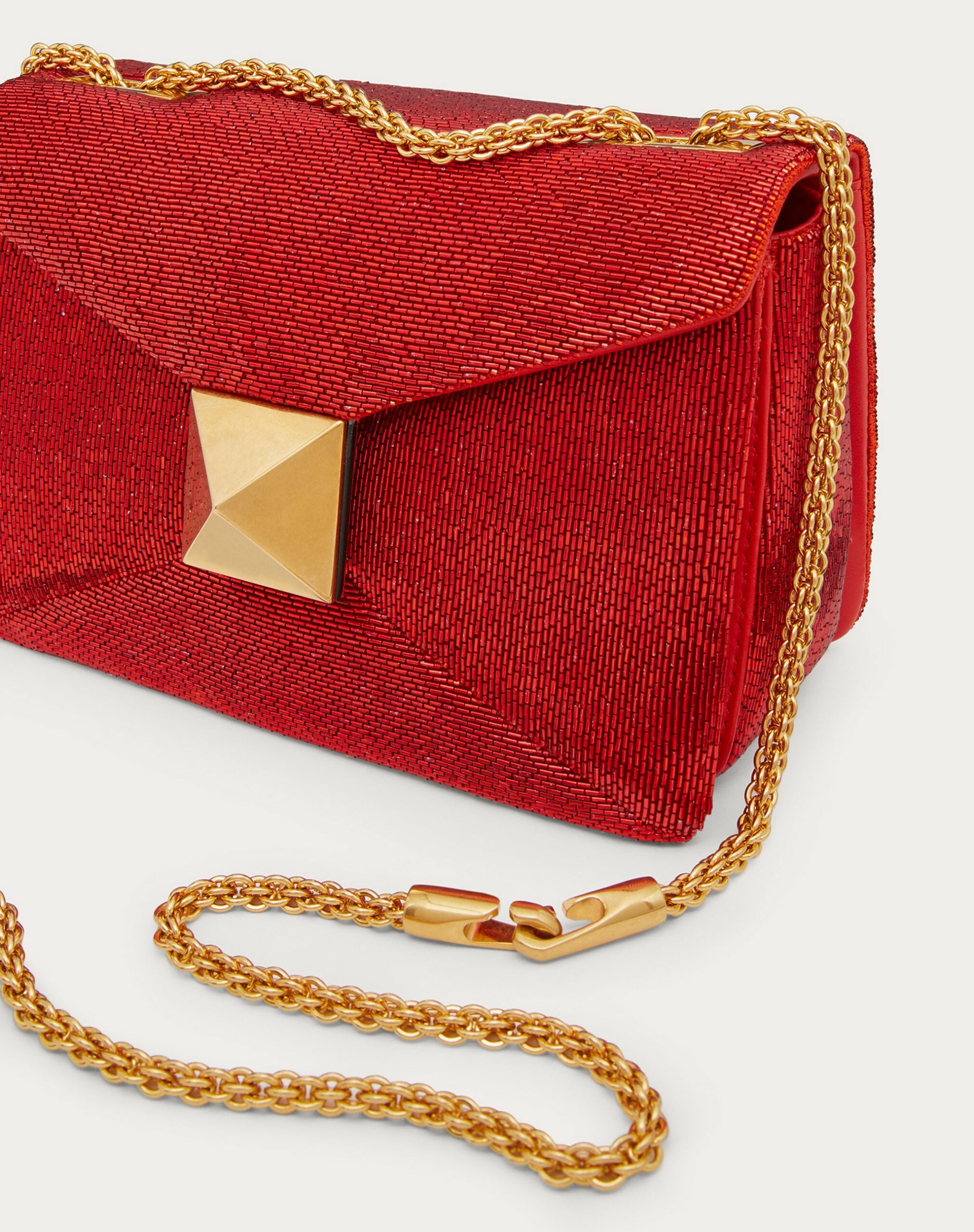 Valentino One Stud Bag With Chain And All-over Tubes Embroidery Red (XW0B0K21BVUKE7)