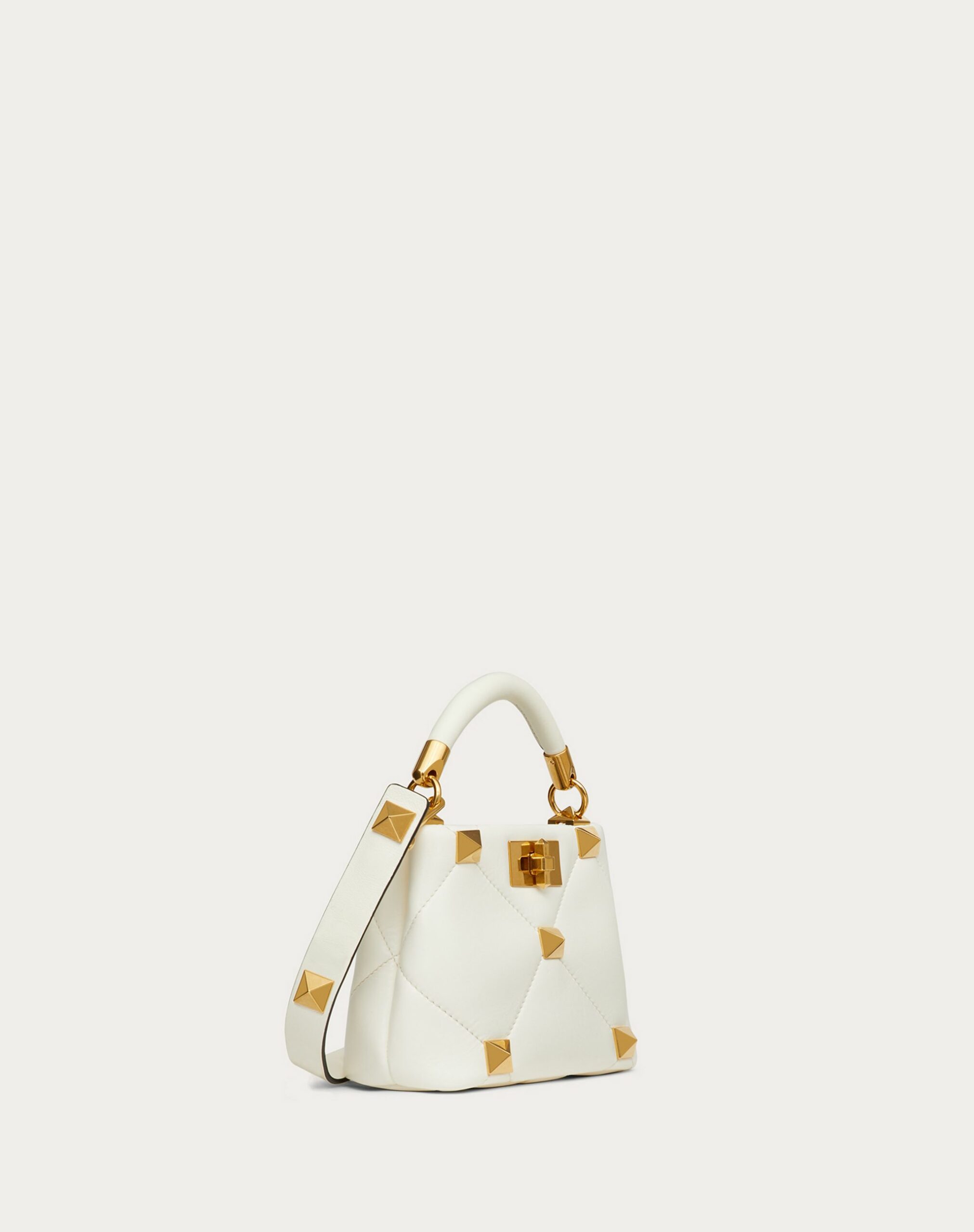 Valentino Roman Stud The Handle Bag 520 In Nappa Ivory (XW2B0J39BSF098)