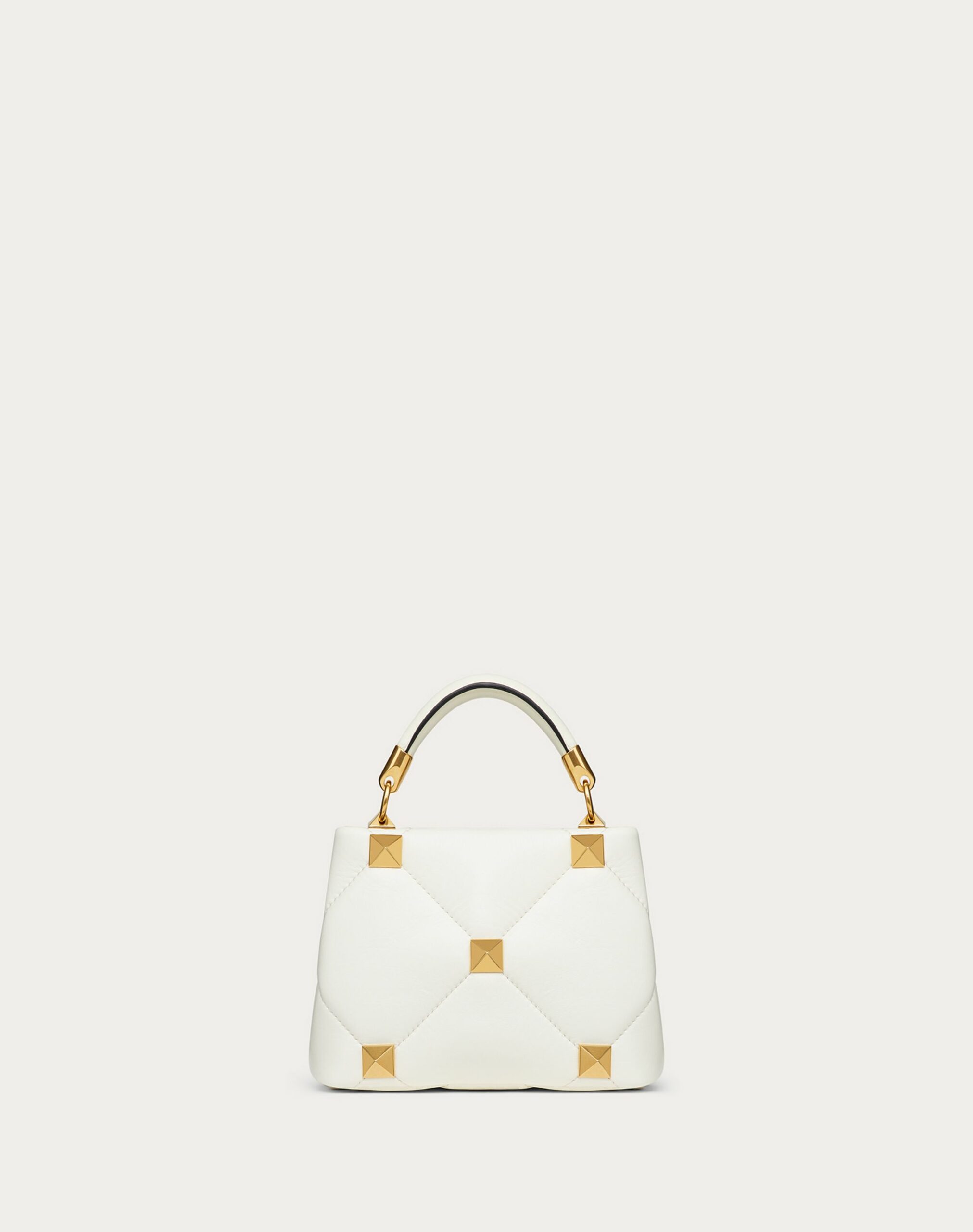 Valentino Roman Stud The Handle Bag 520 In Nappa Ivory (XW2B0J39BSF098)