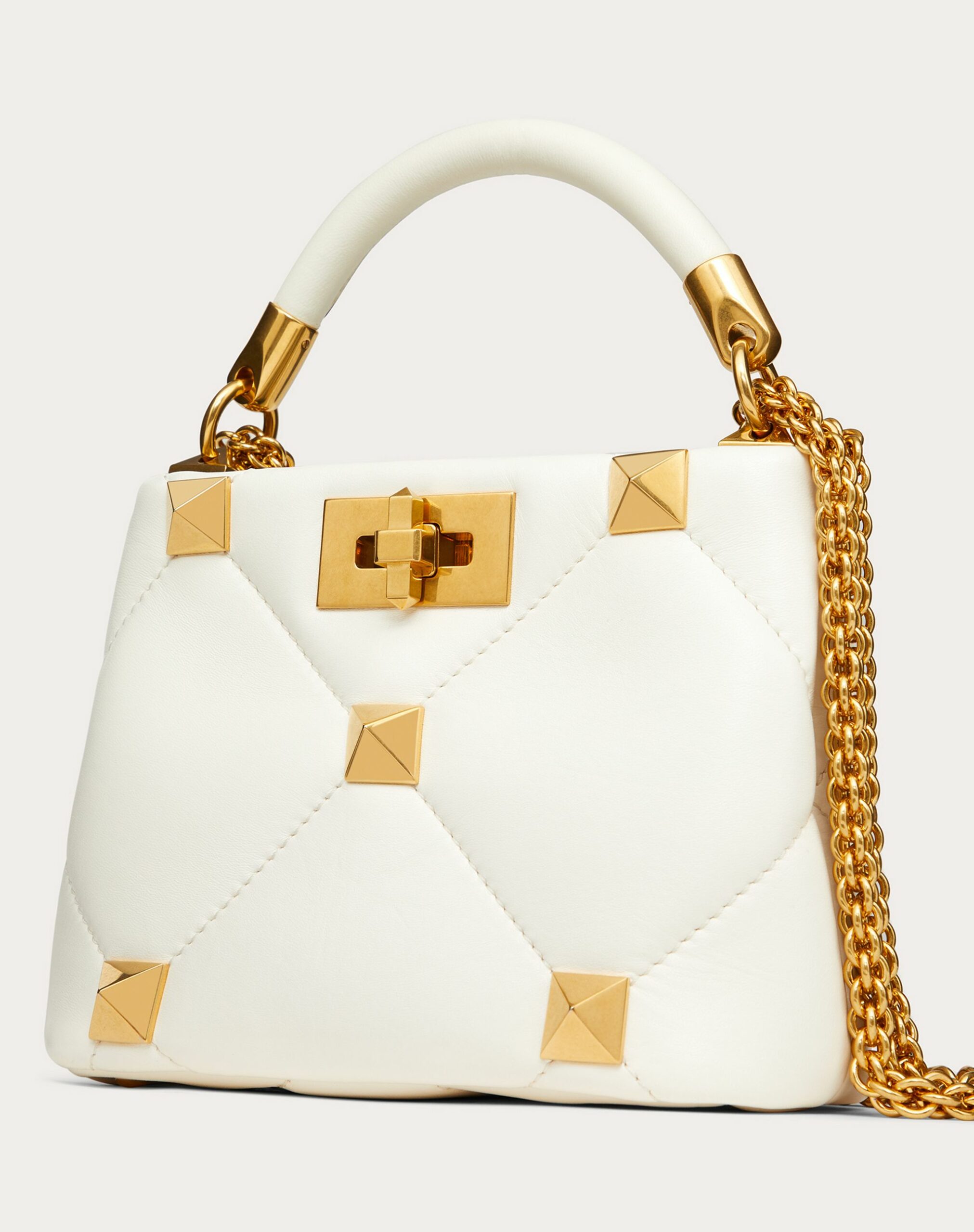 Valentino Roman Stud The Handle Bag 520 In Nappa Ivory (XW2B0J39BSF098)