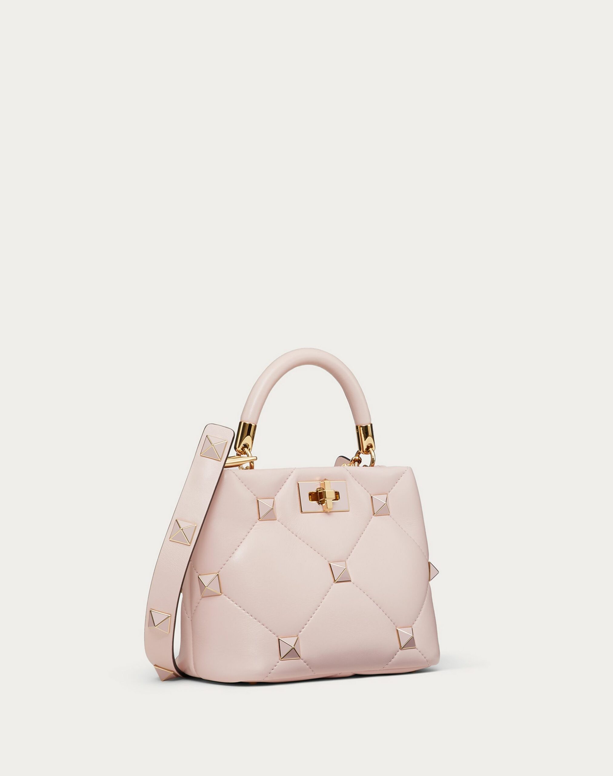 Valentino Small Roman Stud The Handle Bag In Nappa With Enamelled Studs Rose Quartz (XW2B0I97PTH16Q)