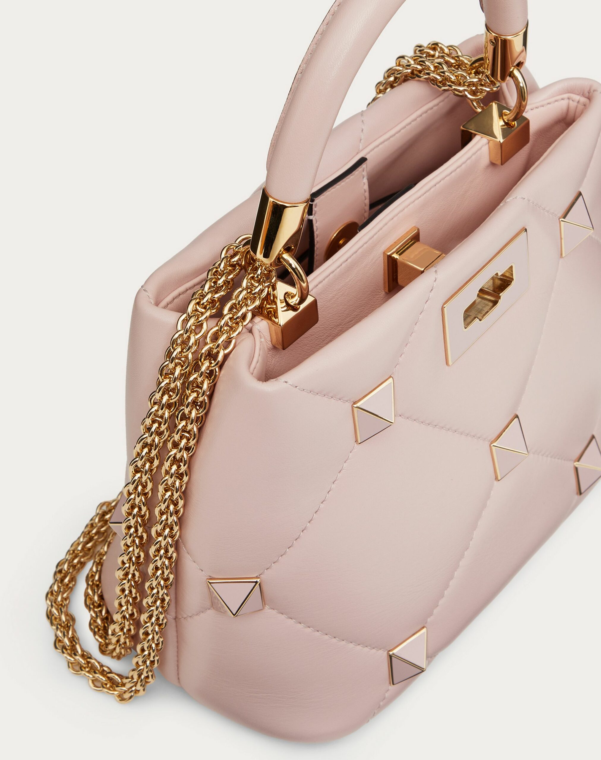 Valentino Small Roman Stud The Handle Bag In Nappa With Enamelled Studs Rose Quartz (XW2B0I97PTH16Q)