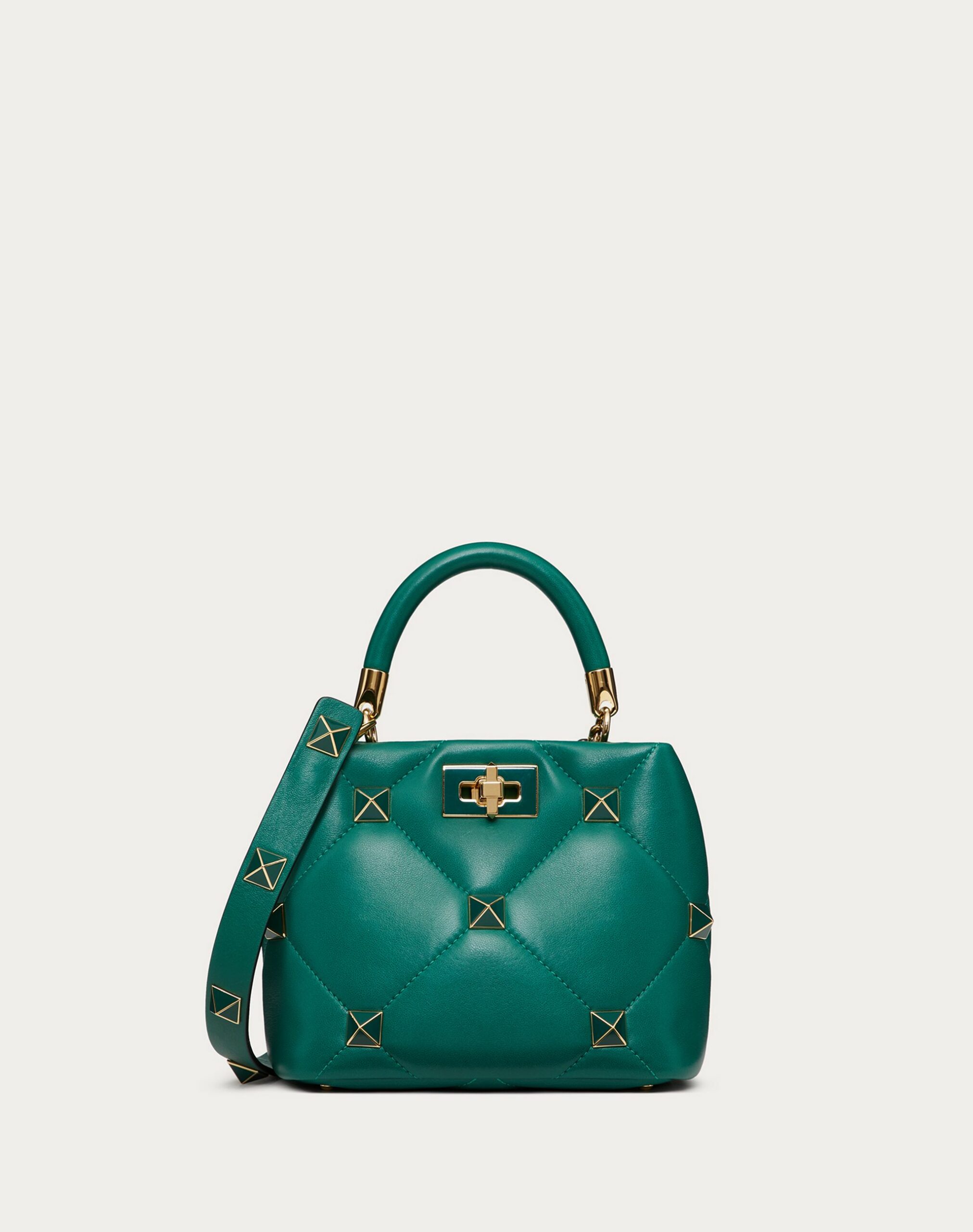 Valentino Small Roman Stud The Handle Bag In Nappa With Enamelled Studs Jungle (XW2B0I97PTHX64)