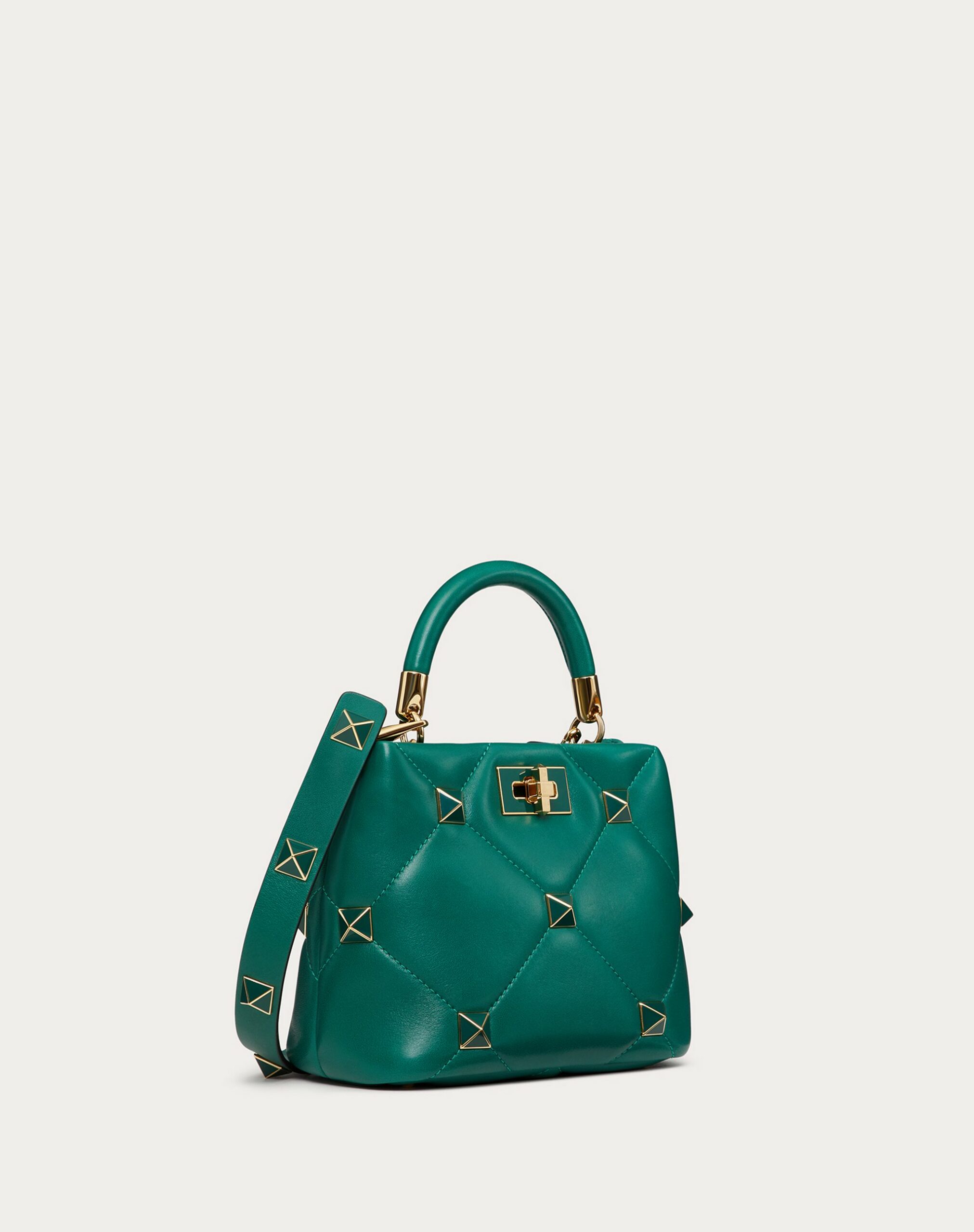 Valentino Small Roman Stud The Handle Bag In Nappa With Enamelled Studs Jungle (XW2B0I97PTHX64)