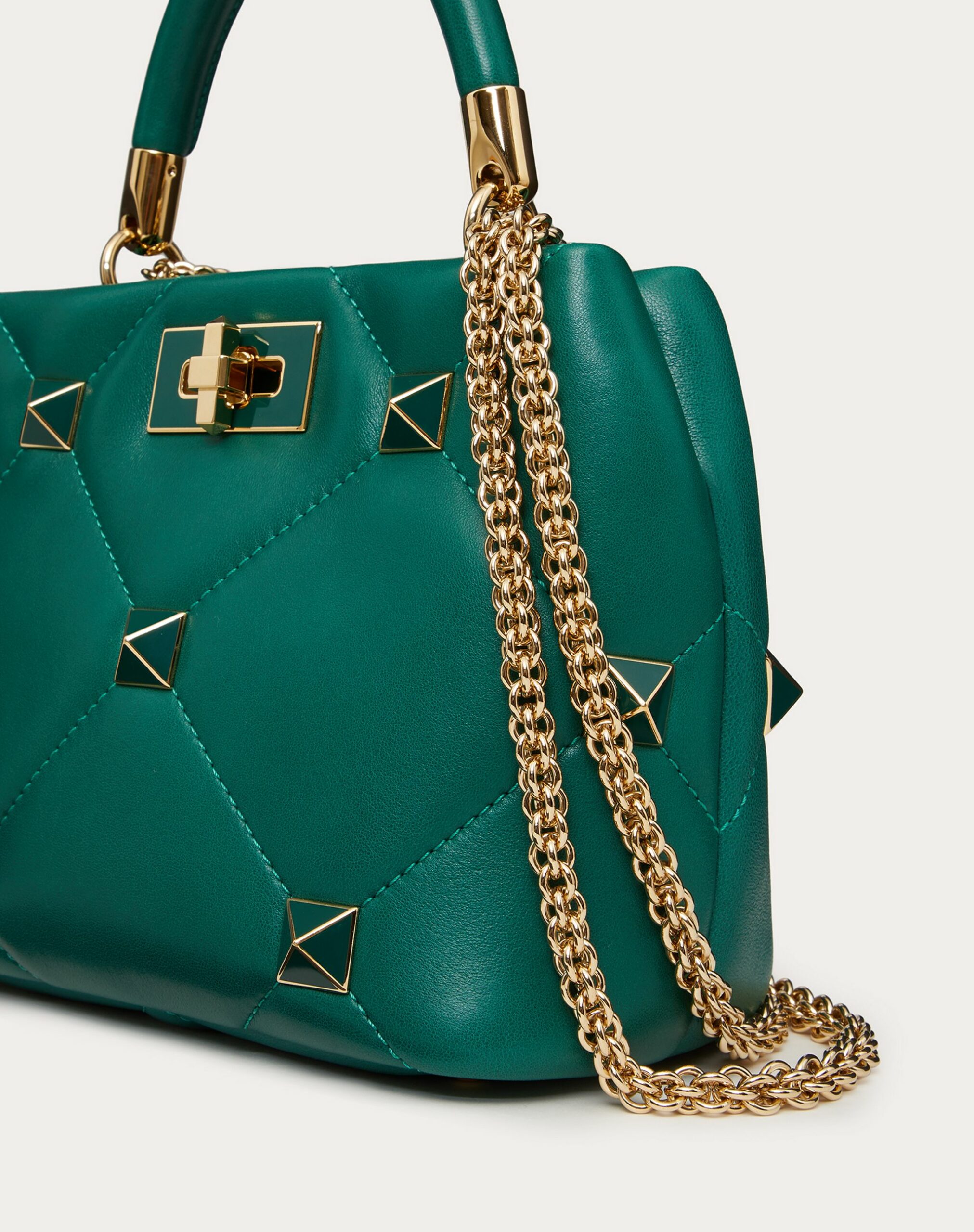 Valentino Small Roman Stud The Handle Bag In Nappa With Enamelled Studs Jungle (XW2B0I97PTHX64)