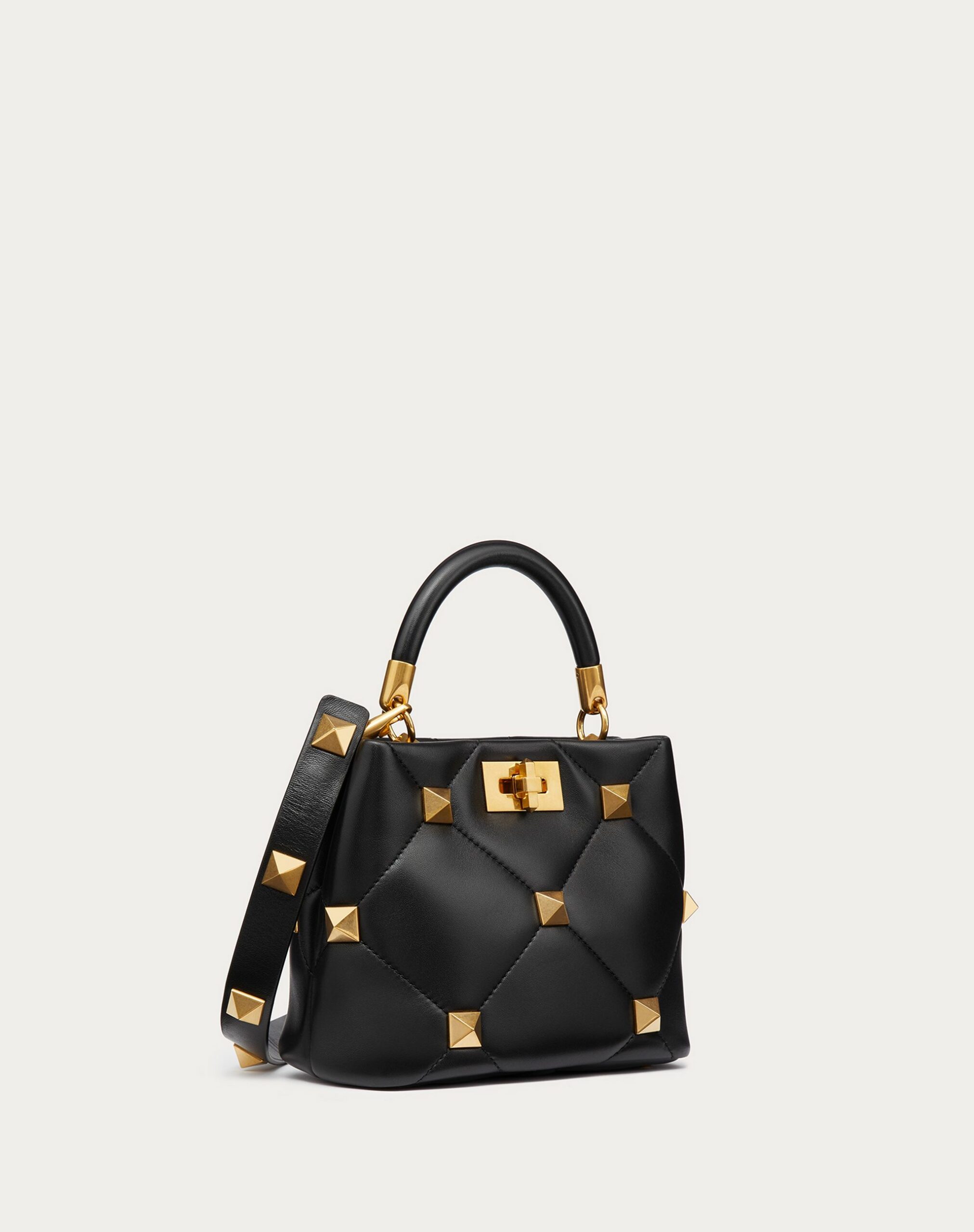 Valentino Small Roman Stud The Handle Bag In Nappa Black (1W2B0I97BSF0NO)