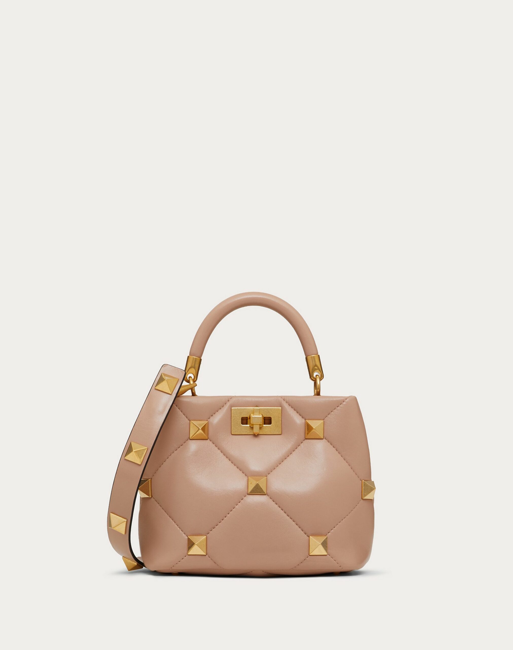 Valentino Small Roman Stud The Handle Bag In Nappa Rose Cannelle (VW0B0I97BSFGF9)